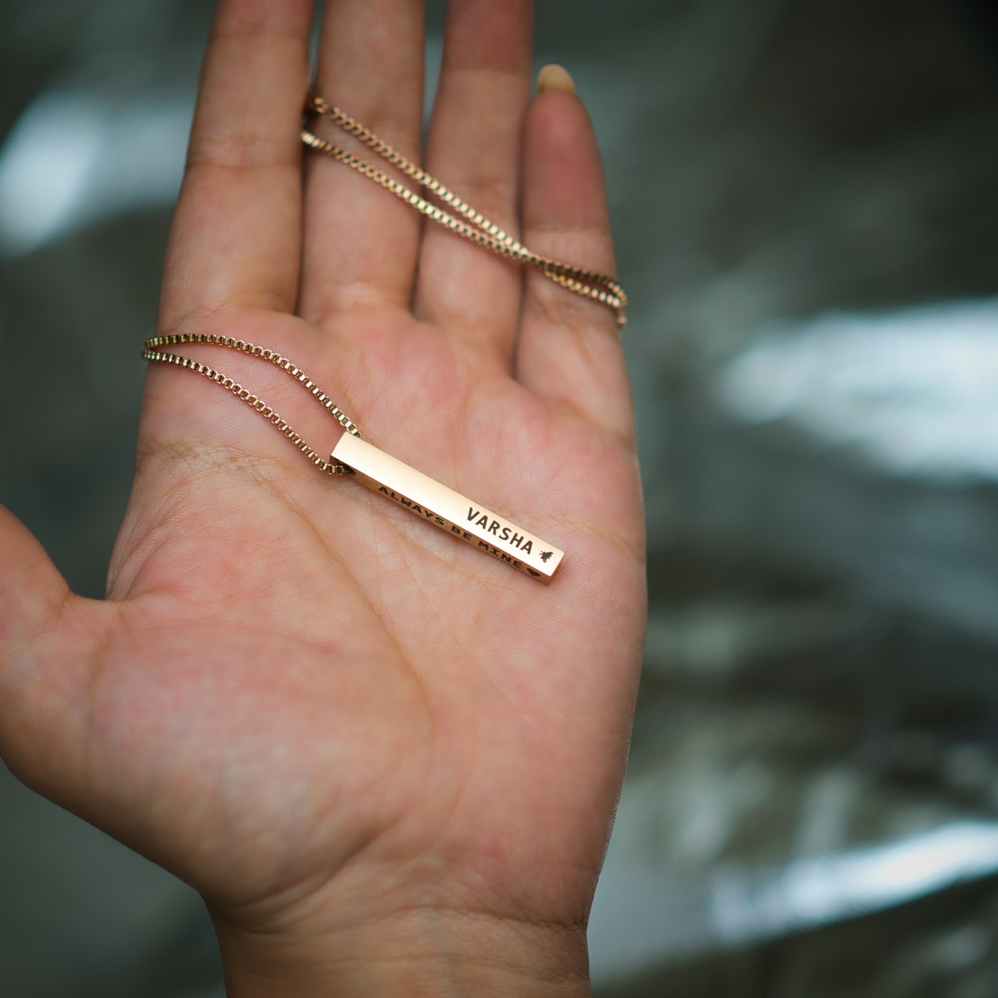 Personalized Custom Name Necklace - 4-Sided Engraved Bar Pendant in Stainless Steel