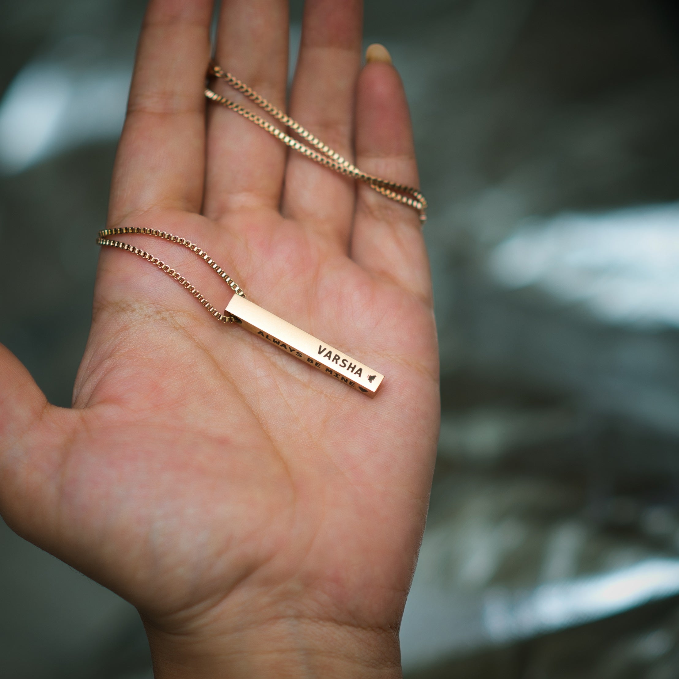 Personalized Custom Name Necklace - 4-Sided Engraved Bar Pendant in Stainless Steel