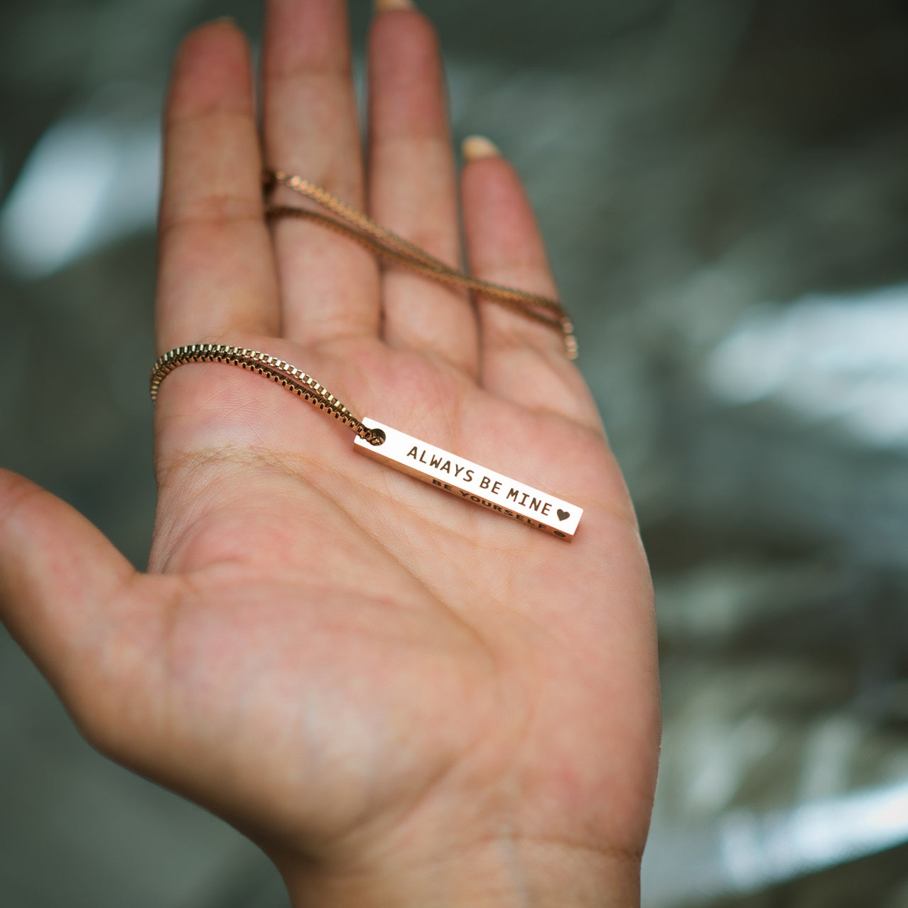 Personalized Custom Name Necklace - 4-Sided Engraved Bar Pendant in Stainless Steel