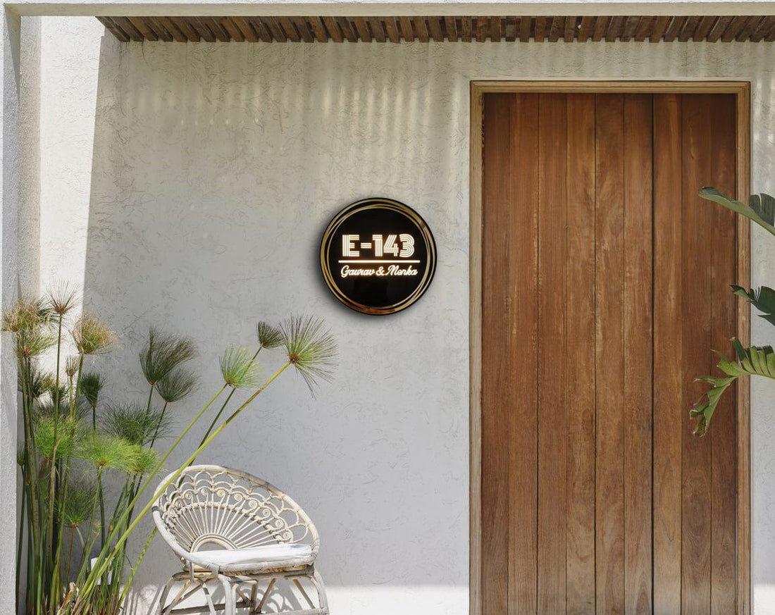 round name plate with light