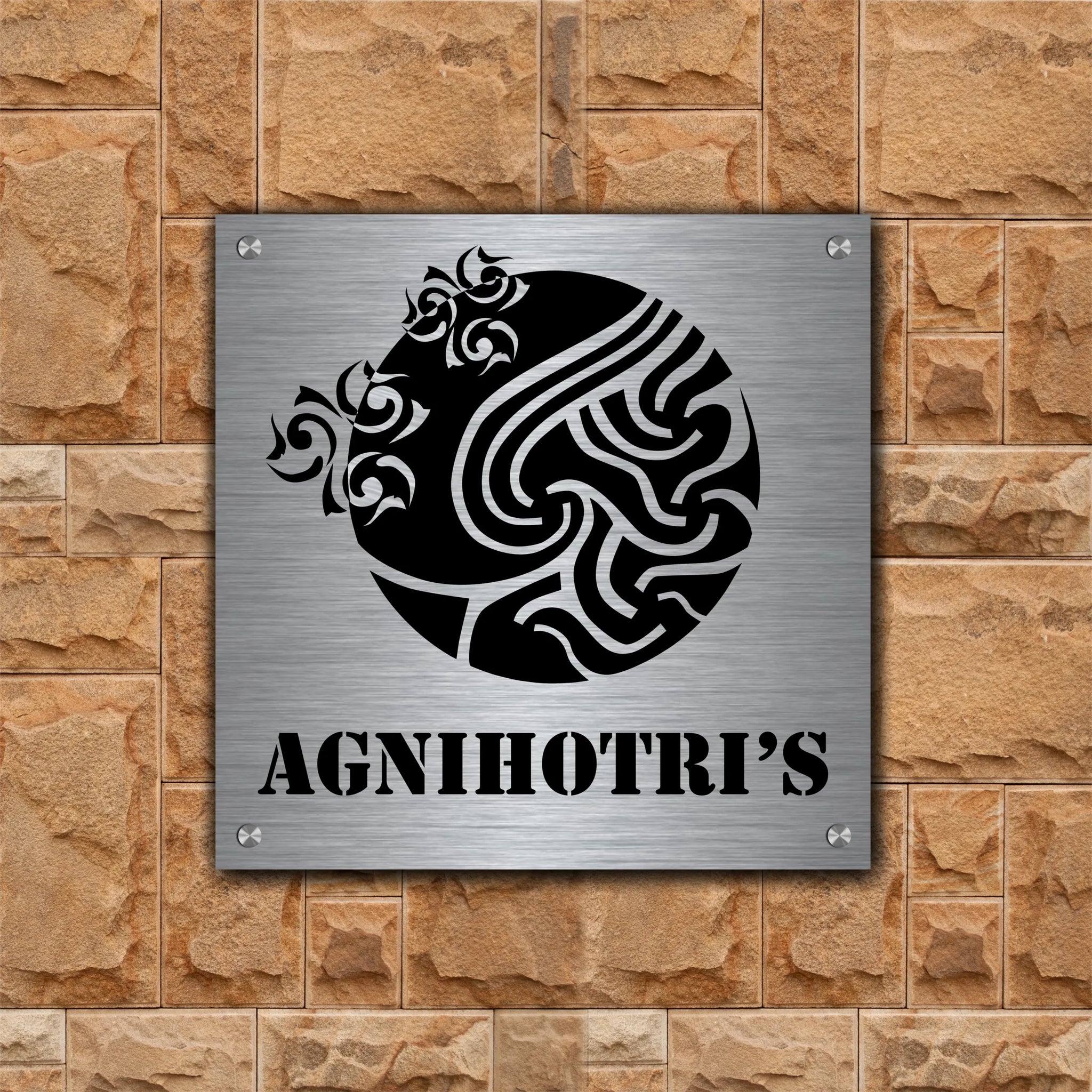 Sunburst Floral Steel Name Plate