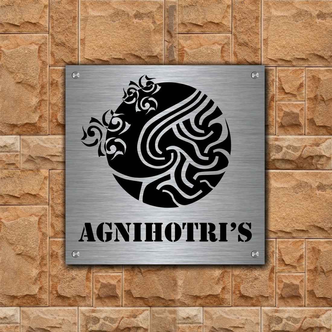 Sunburst Floral Steel Name Plate