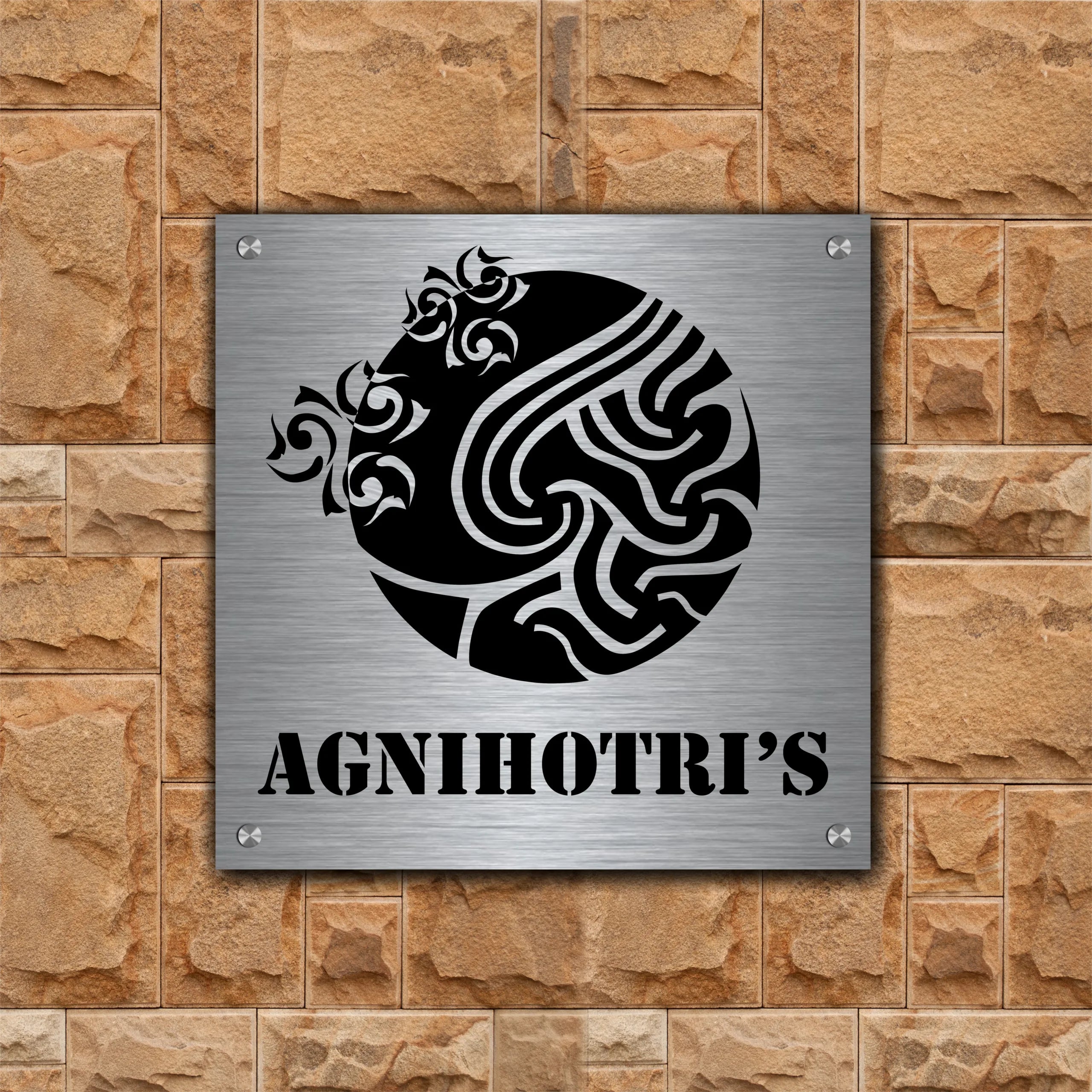 Sunburst Floral Steel Name Plate