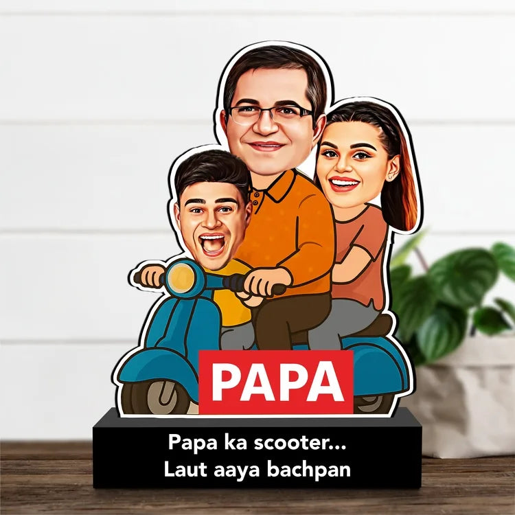 Papa Ka Scooter – Personalized Caricature Gift for Dad- Funny Father’s Day Gift for Dad