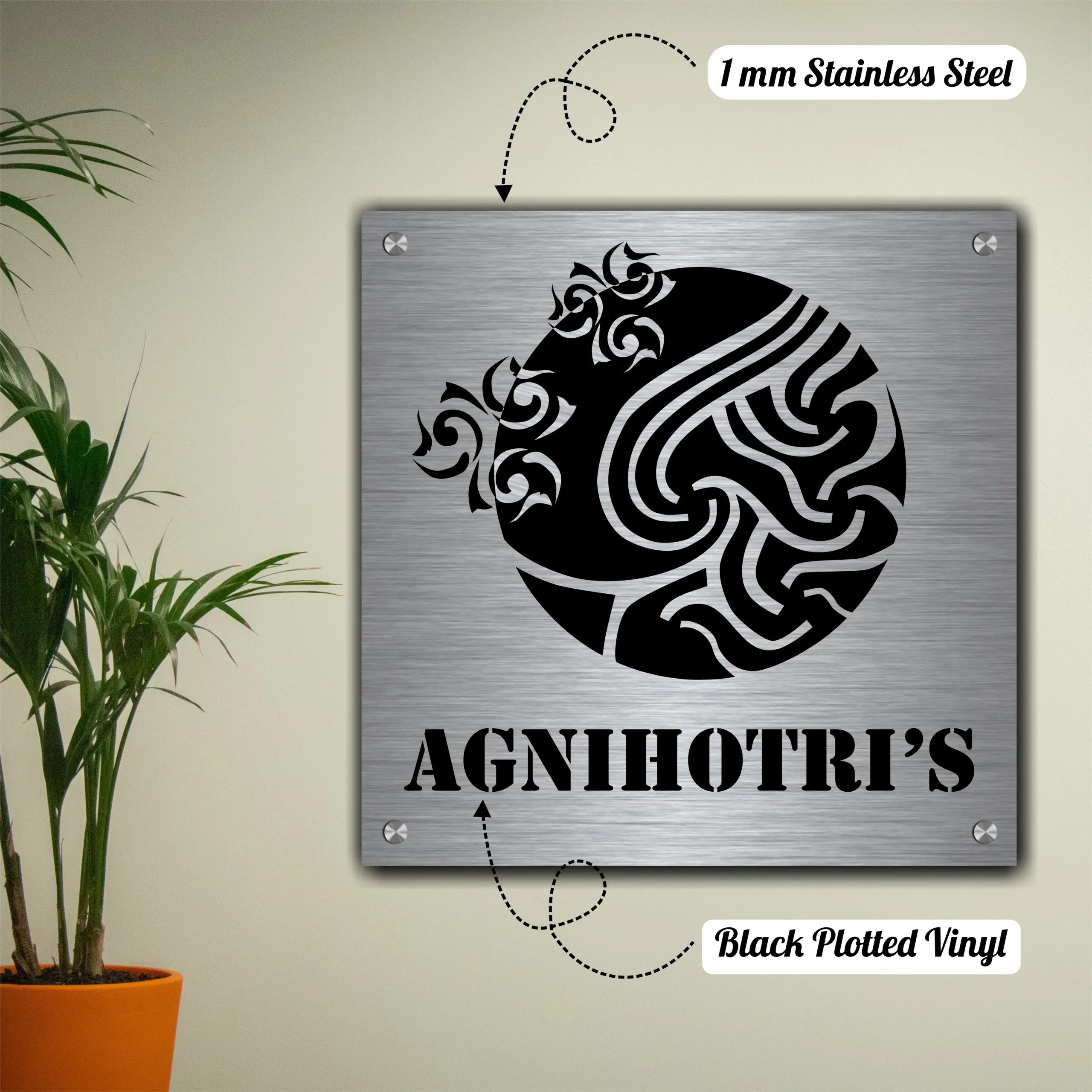 Sunburst Floral Steel Name Plate