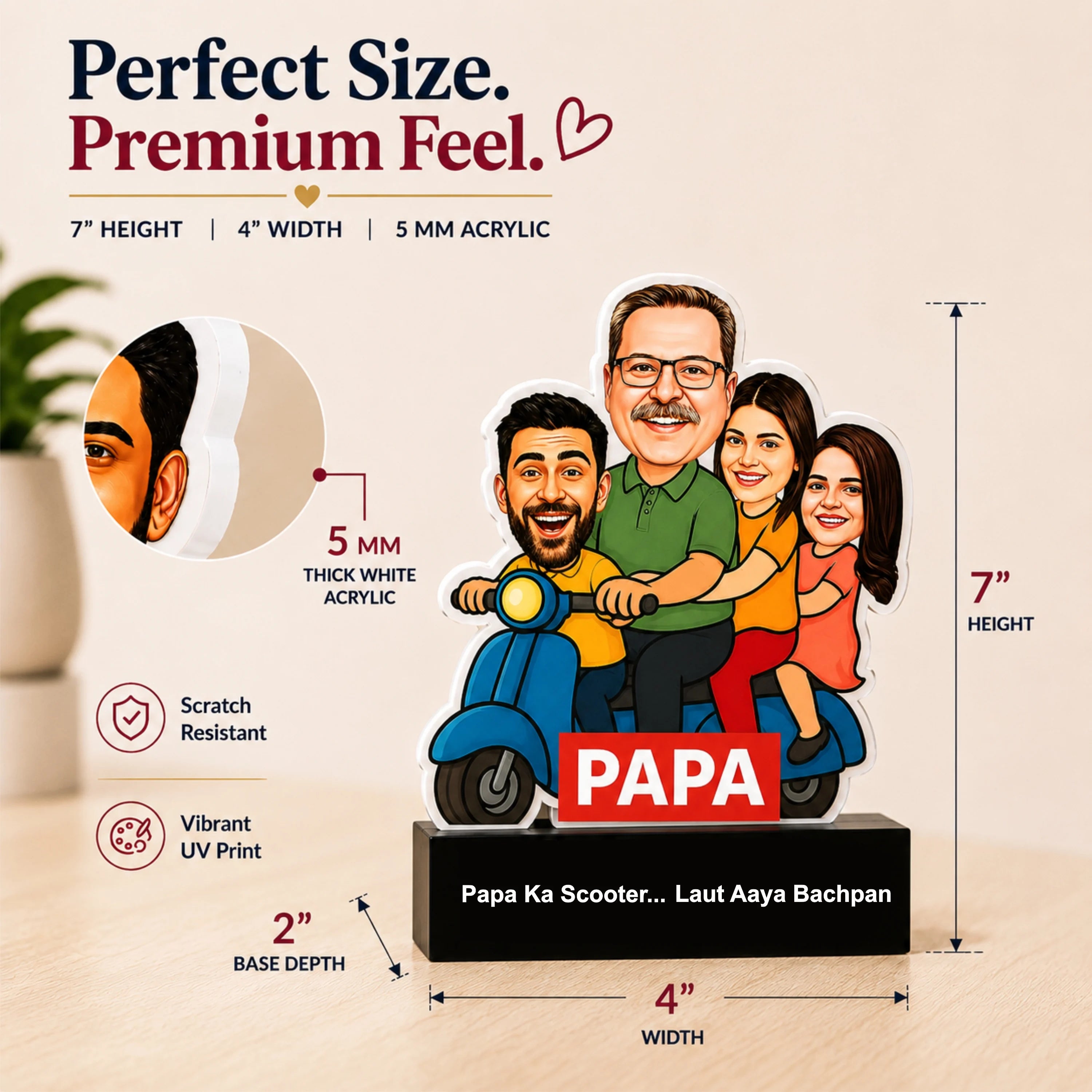 Papa Ka Scooter – Personalized Caricature Gift for Dad- Funny Father’s Day Gift for Dad (3 - Kids)