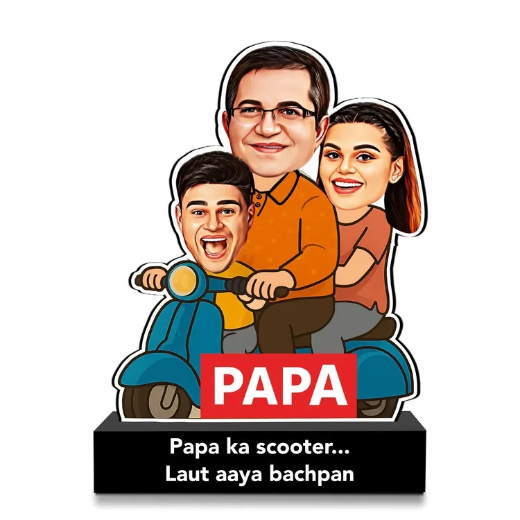 Papa Ka Scooter – Personalized Caricature Gift for Dad- Funny Father’s Day Gift for Dad