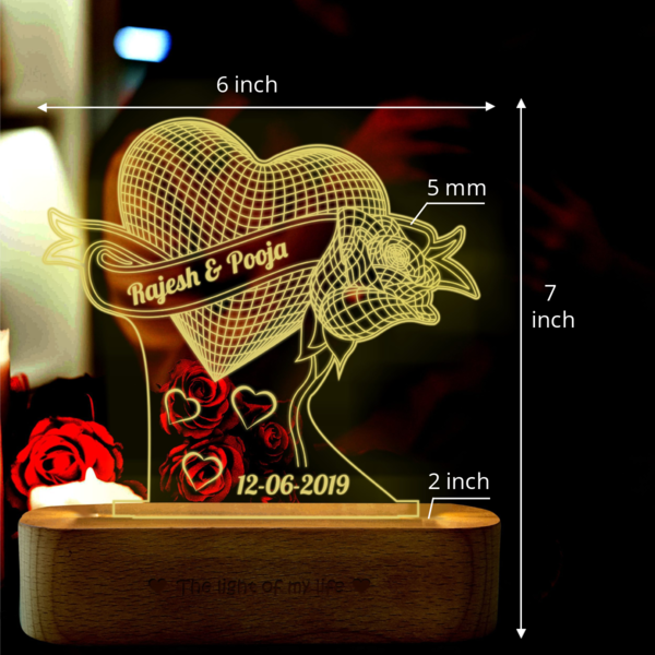 Anniversary Gift for Wife/Husband - LED Heart Lamp with Rose