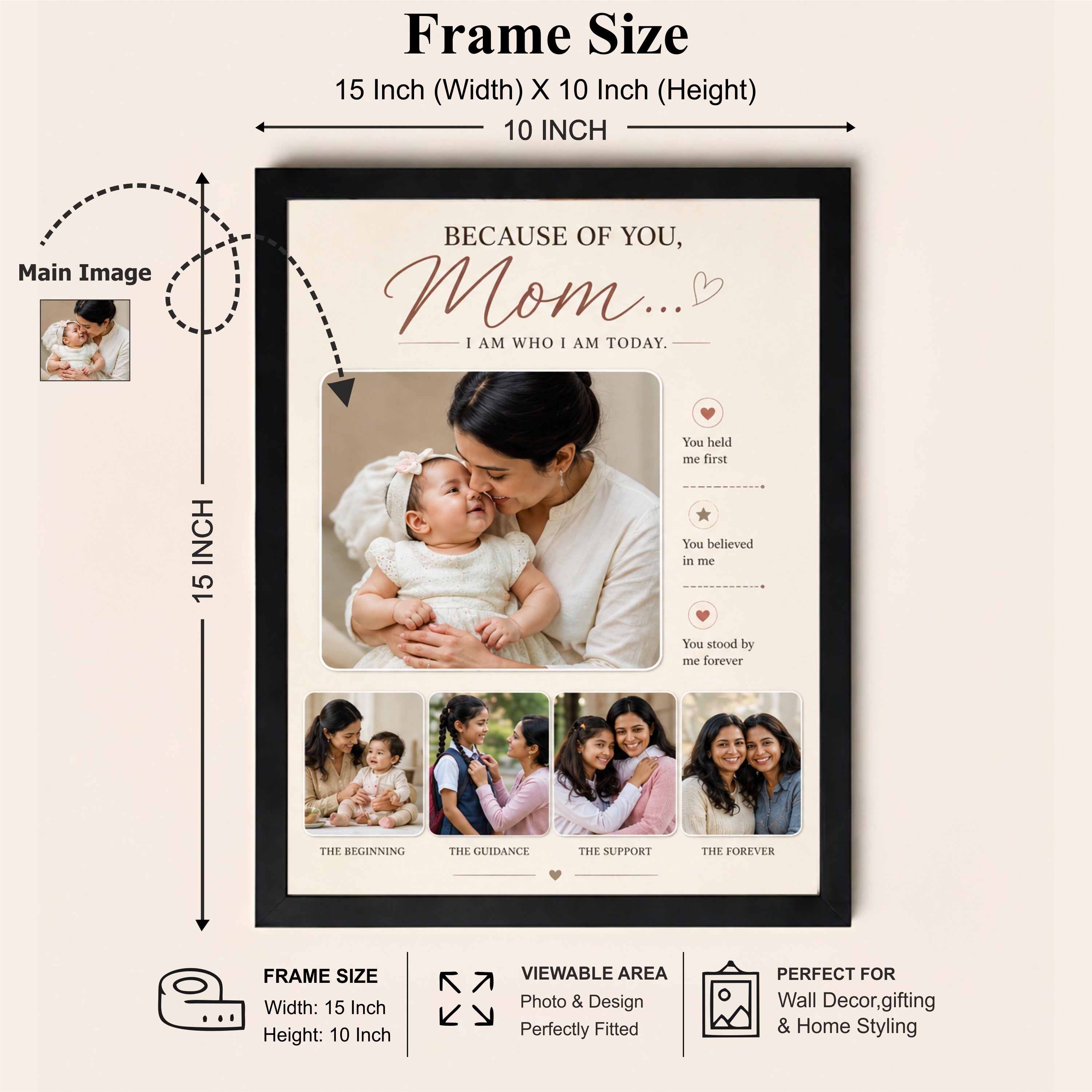 Because of You, Mom – Mother’s Day Photo Frame (10x16 Inch)