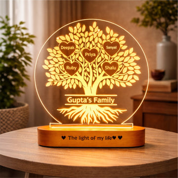 Our Roots Personalized Family Tree Lamp | Custom Name LED Acrylic Lamp for Family | Gift for Parents, Housewarming, Anniversary Gift