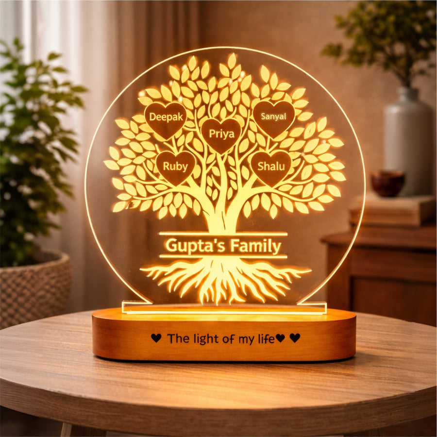 Our Roots Personalized Family Tree Lamp | Custom Name LED Acrylic Lamp for Family | Gift for Parents, Housewarming, Anniversary Gift