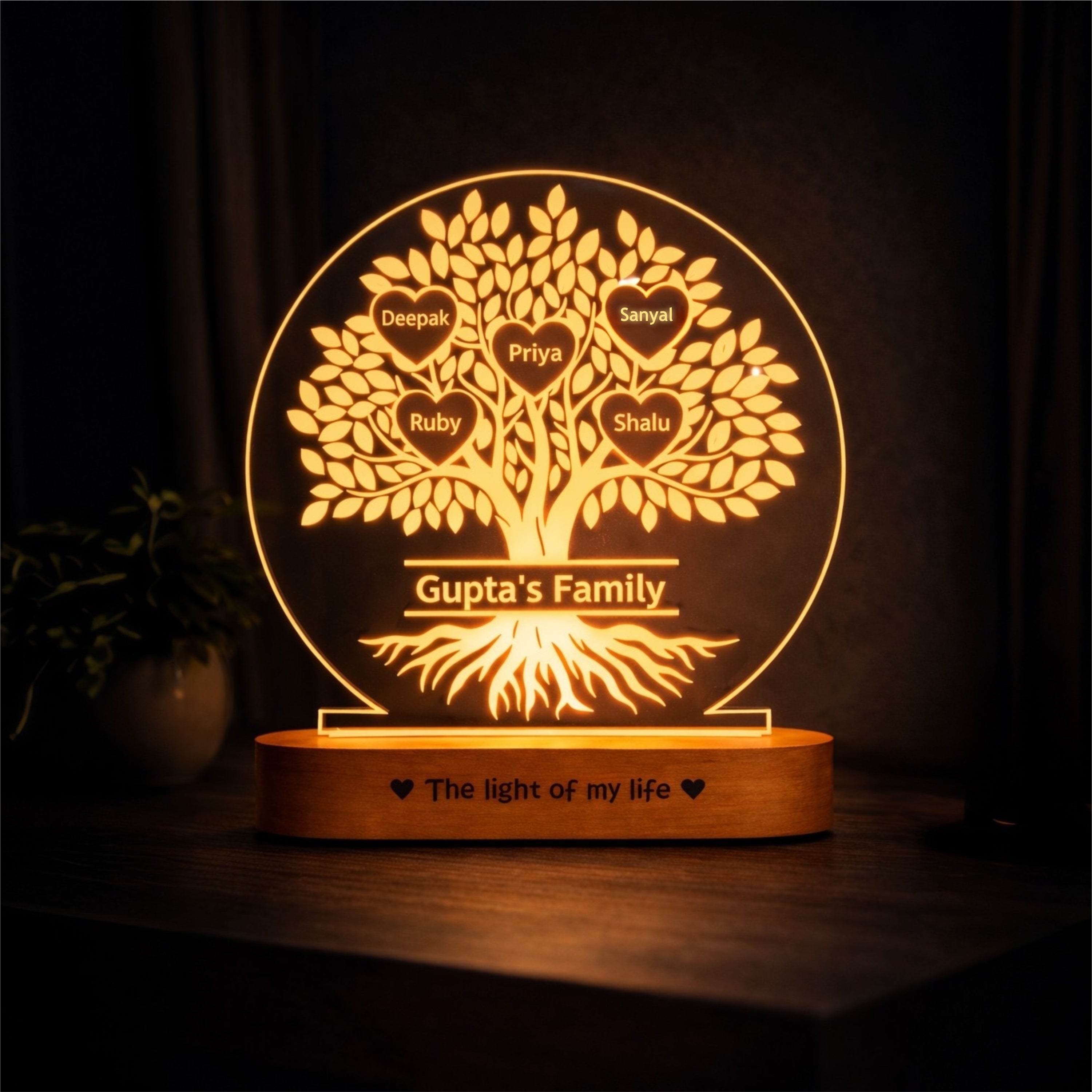 Our Roots Personalized Family Tree Lamp | Custom Name LED Acrylic Lamp for Family | Gift for Parents, Housewarming, Anniversary Gift
