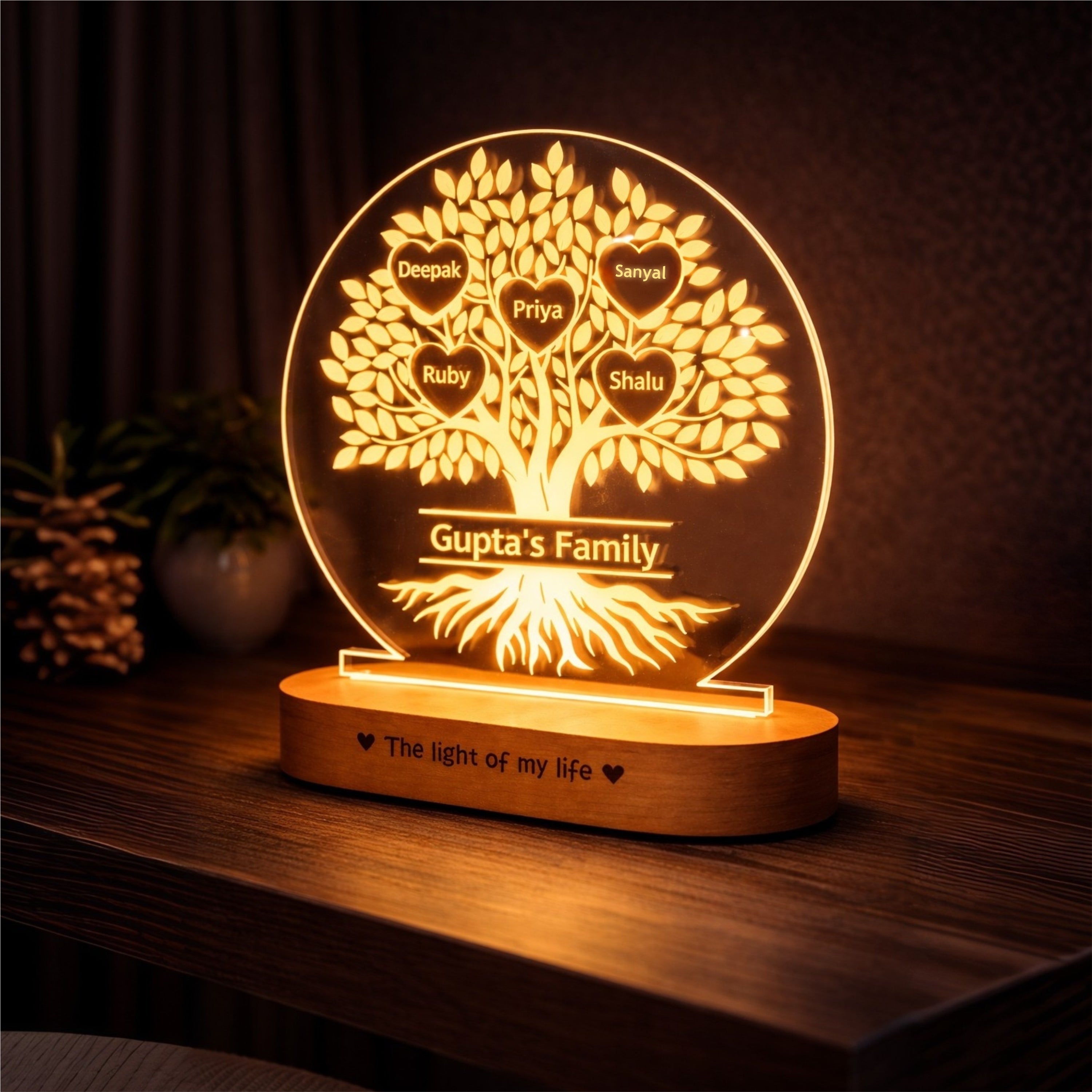 Our Roots Personalized Family Tree Lamp | Custom Name LED Acrylic Lamp for Family | Gift for Parents, Housewarming, Anniversary Gift