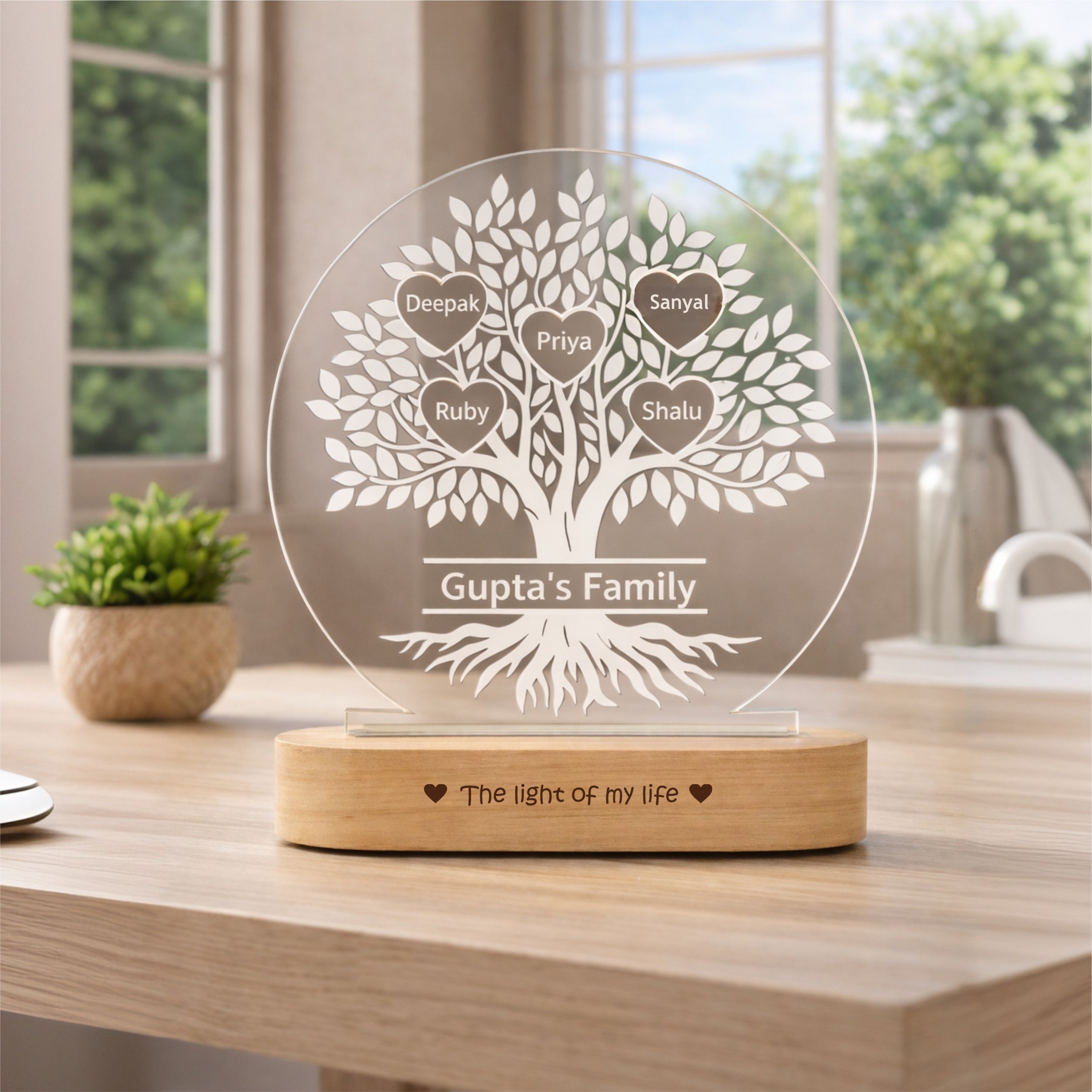 Our Roots Personalized Family Tree Lamp | Custom Name LED Acrylic Lamp for Family | Gift for Parents, Housewarming, Anniversary Gift