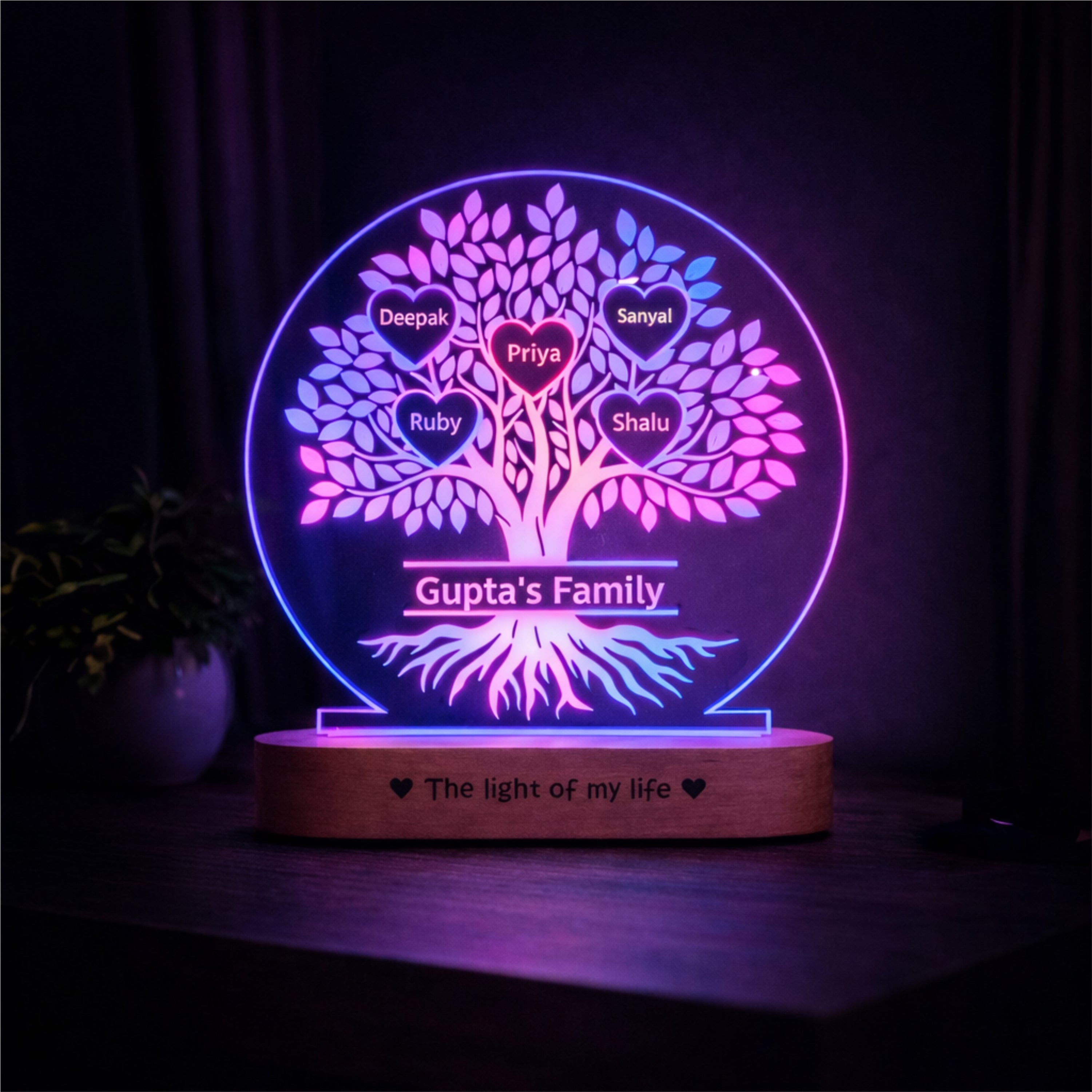 Our Roots Personalized Family Tree Lamp | Custom Name LED Acrylic Lamp for Family | Gift for Parents, Housewarming, Anniversary Gift