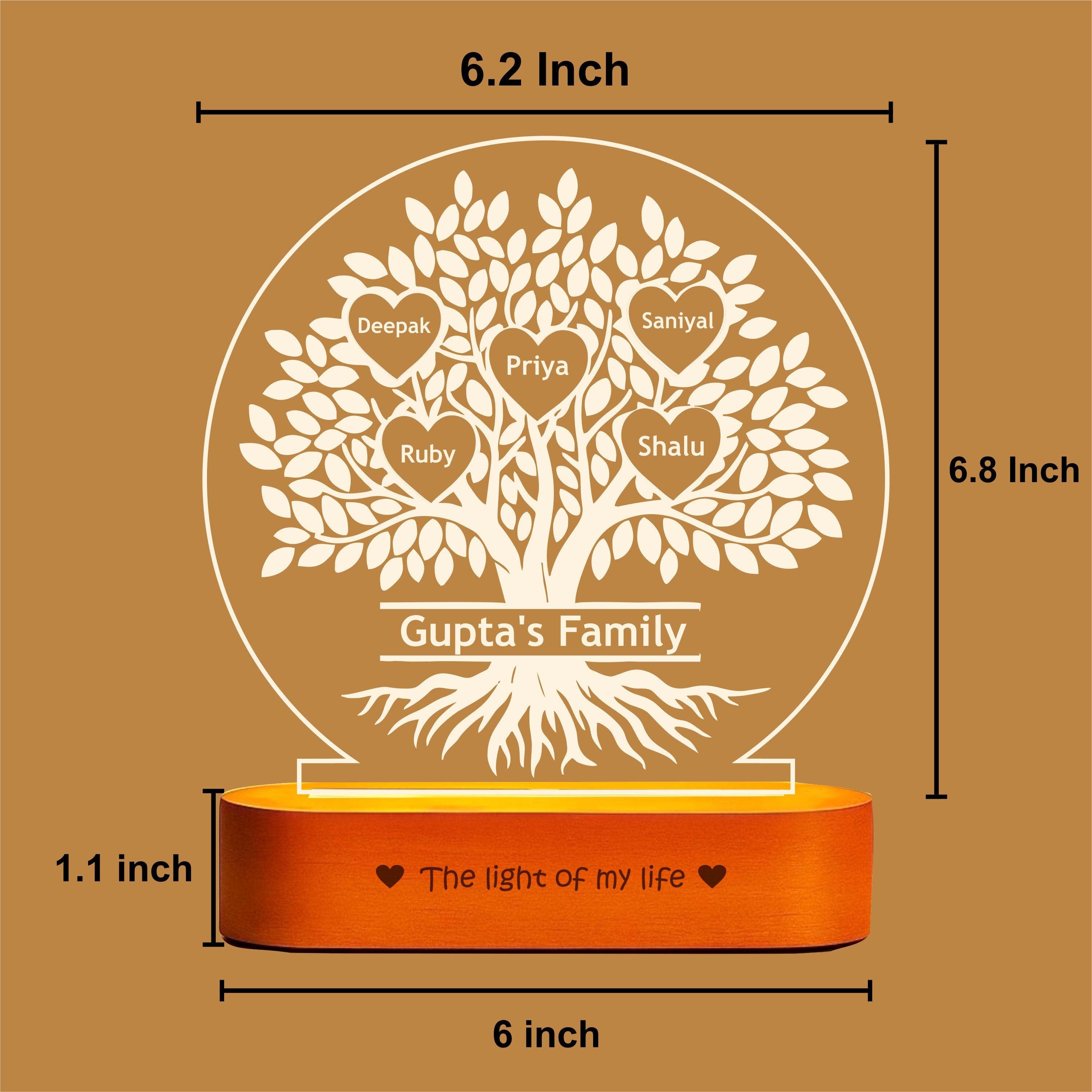 Our Roots Personalized Family Tree Lamp | Custom Name LED Acrylic Lamp for Family | Gift for Parents, Housewarming, Anniversary Gift