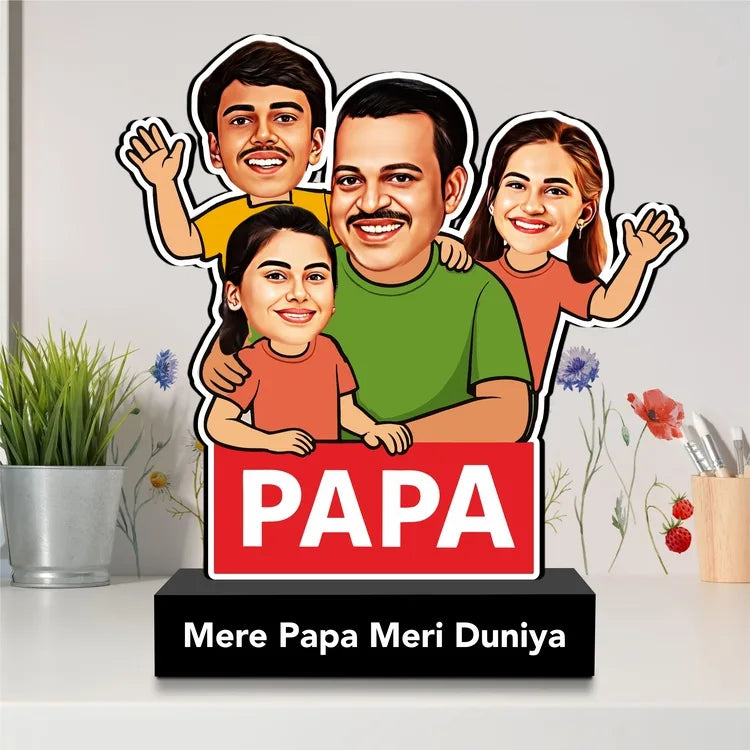 Mere Papa Meri Duniya – Personalized Father’s Day Caricature Gift with Kids