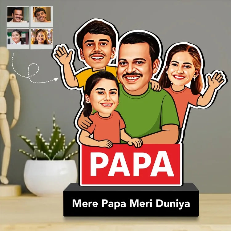 Mere Papa Meri Duniya – Personalized Father’s Day Caricature Gift with Kids