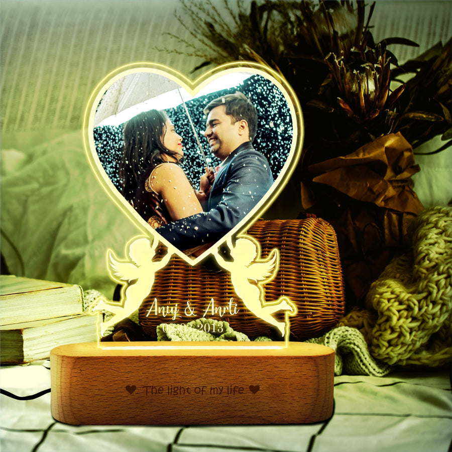 Illuminate Your Love Story with the Acrylic Photo Lamp - Engraved Cupid Edition Anniversary Gift