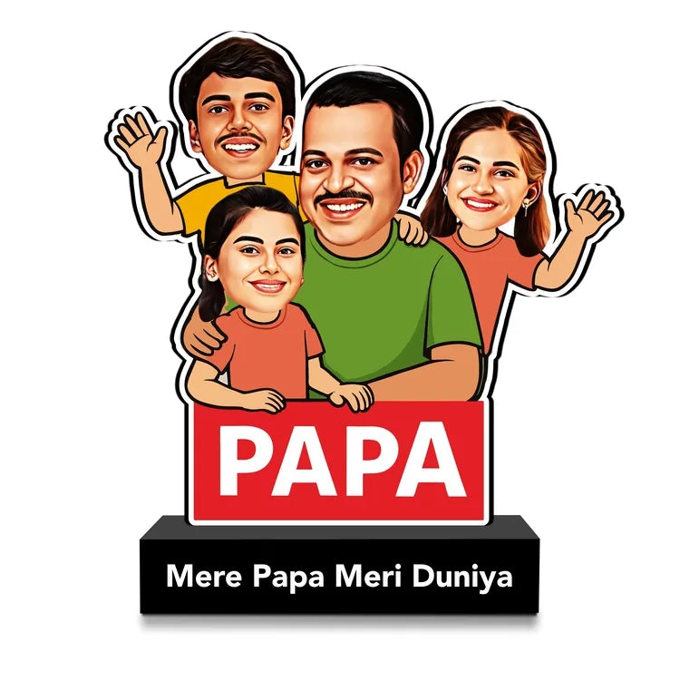 Mere Papa Meri Duniya – Personalized Father’s Day Caricature Gift with Kids