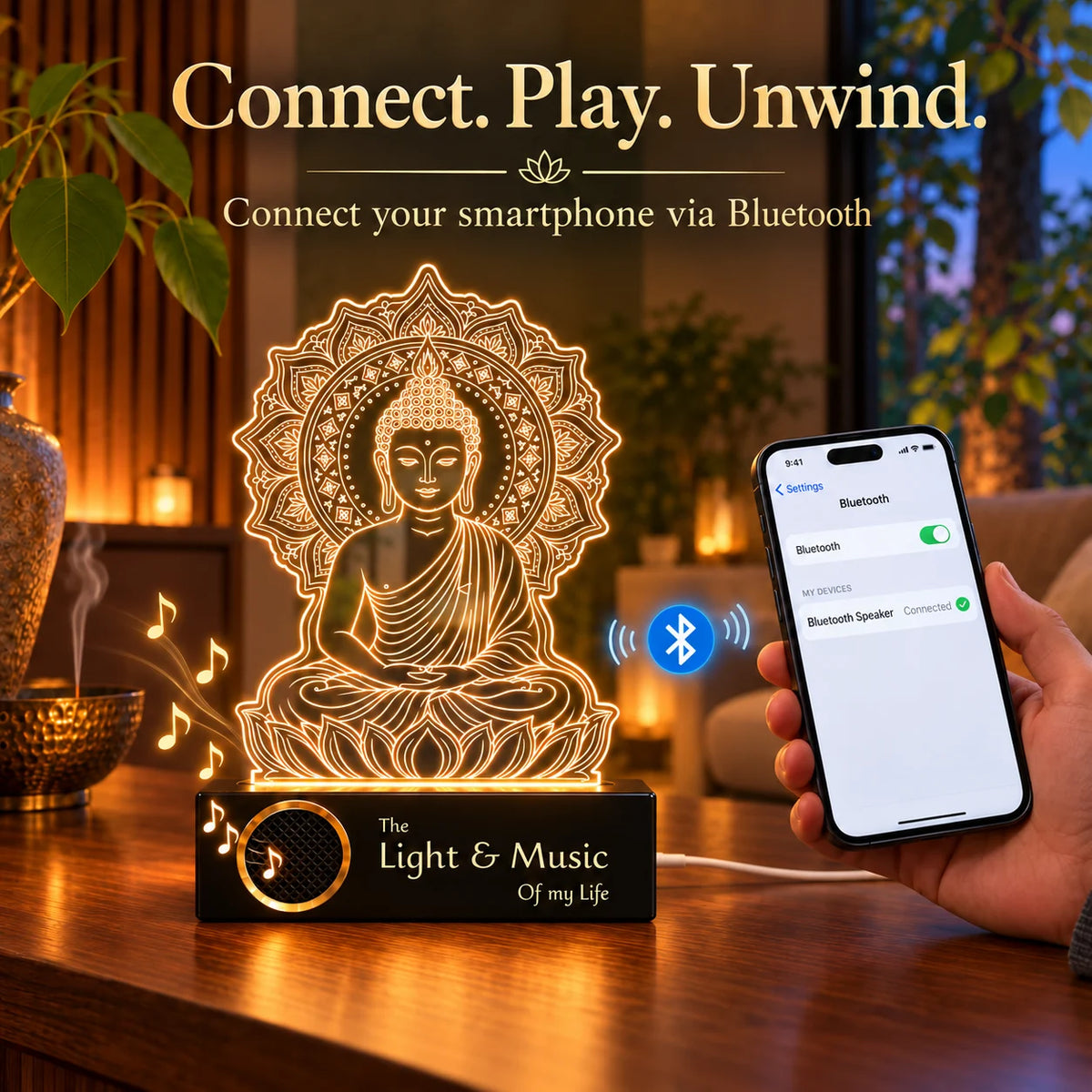 Gautam Buddha Statue LED Lamp – Mandala Buddha Showpiece for Home Decor