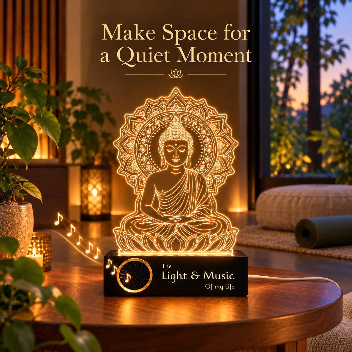 Gautam Buddha Statue LED Lamp – Mandala Buddha Showpiece for Home Decor