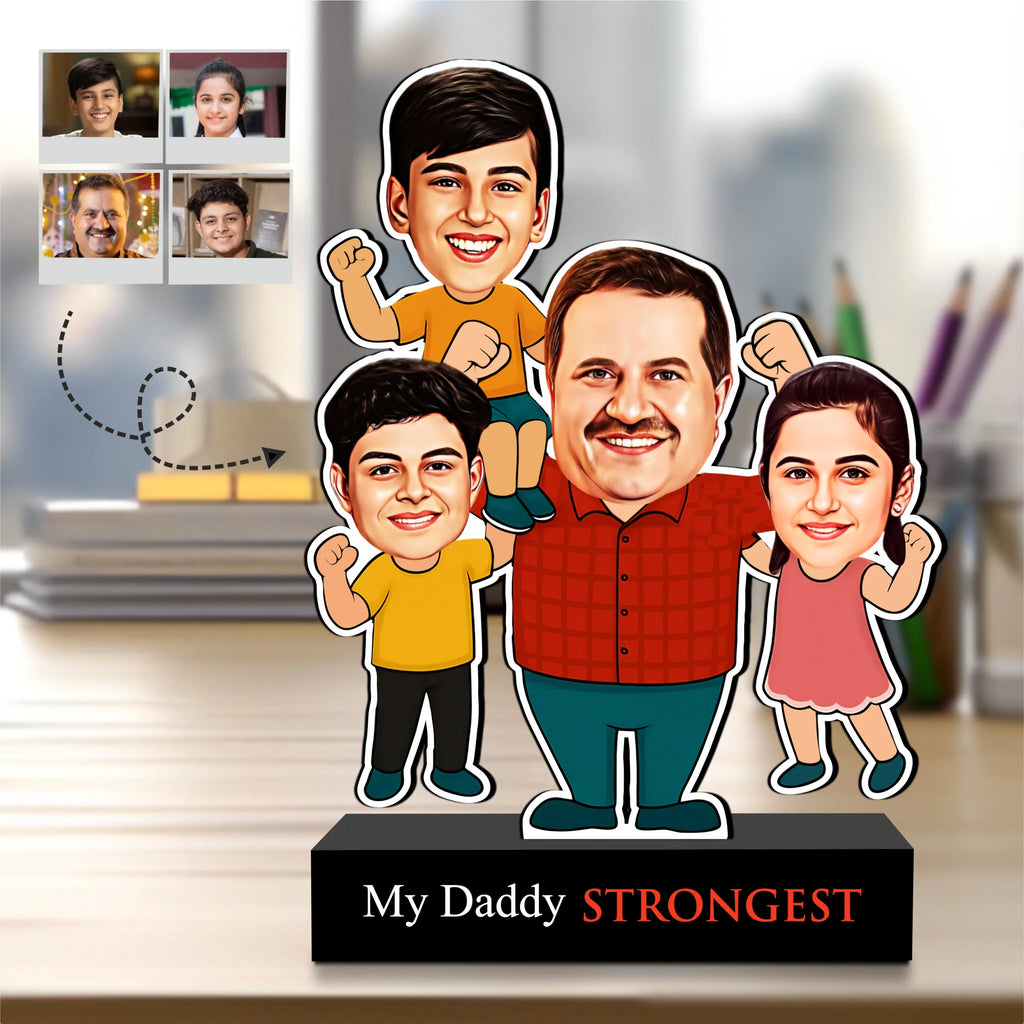 Strongest Daddy – Photo Caricature for Dad (3 - Kids)