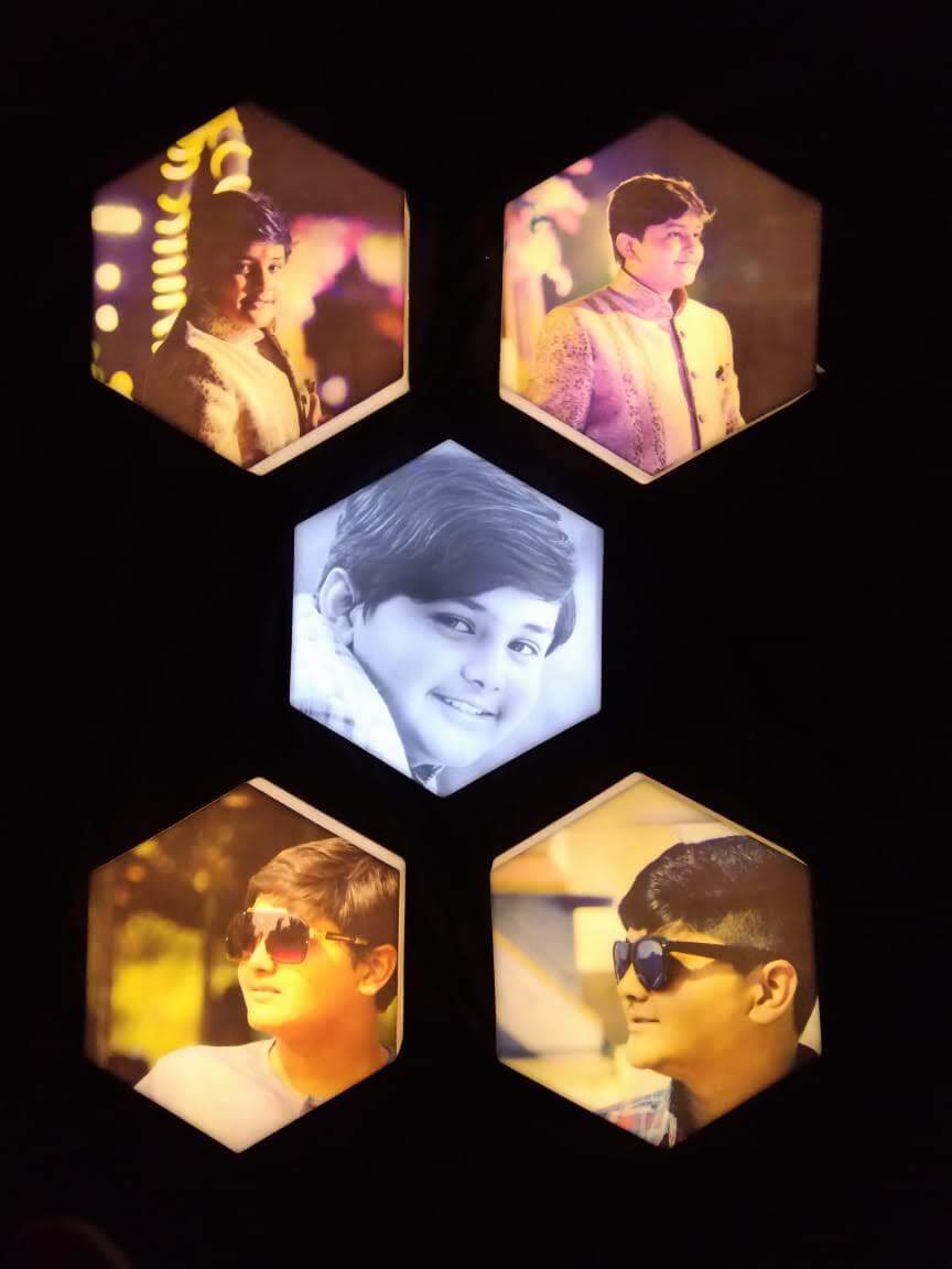 Hexagon photo frame with light