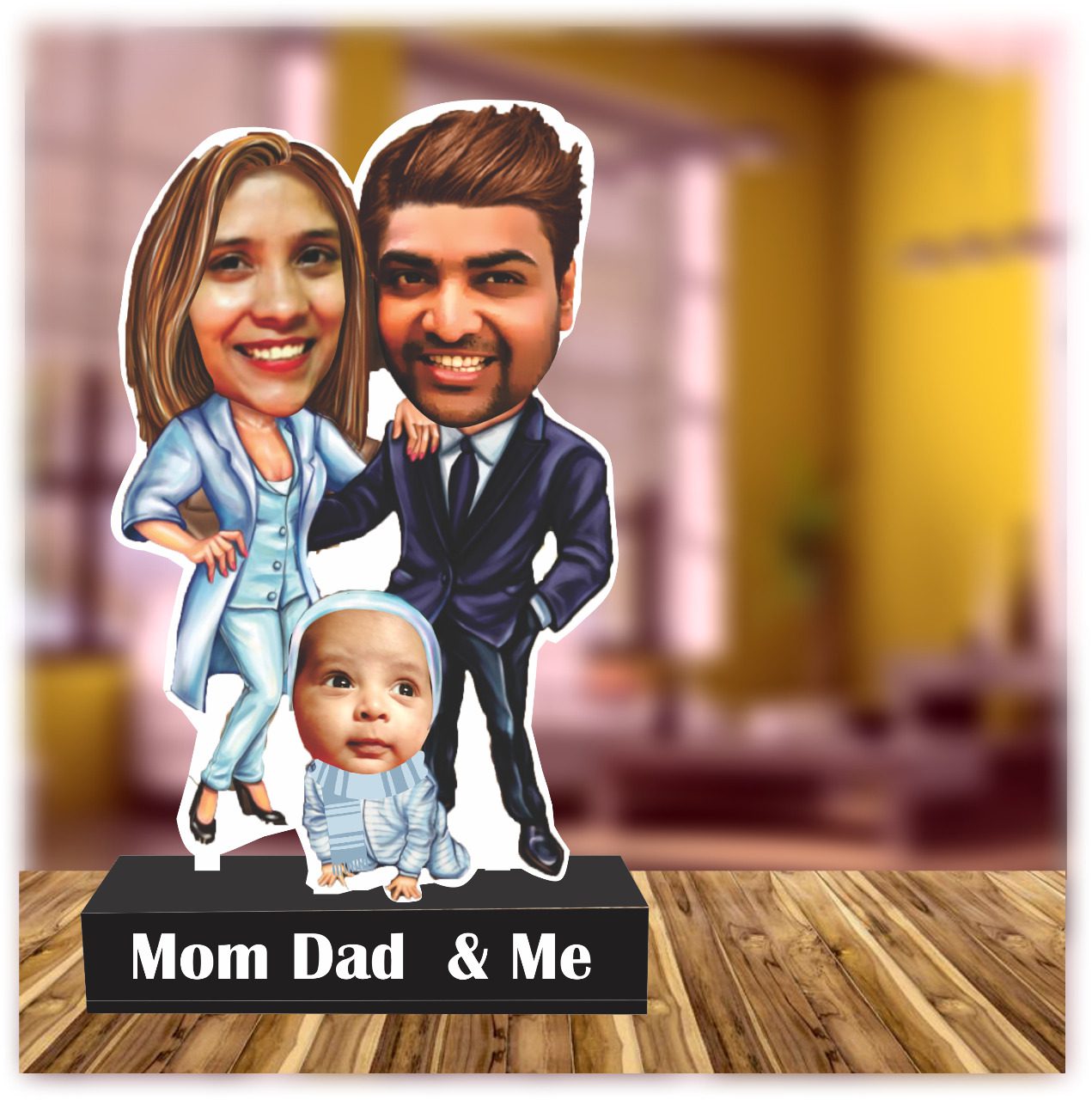 Couple with a baby caricature standee