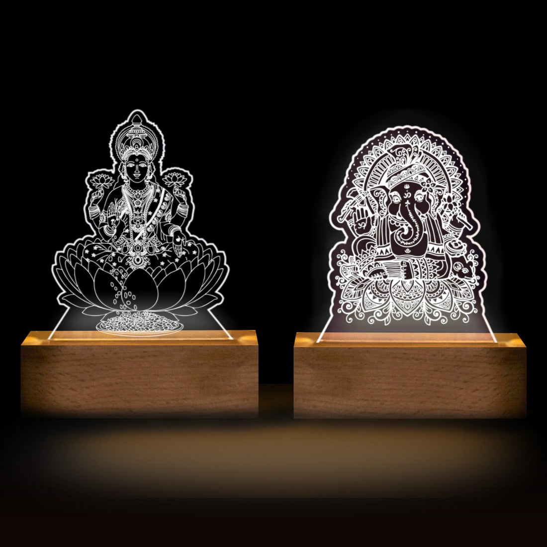 Lakshmi Ganesha Engraved Lamps