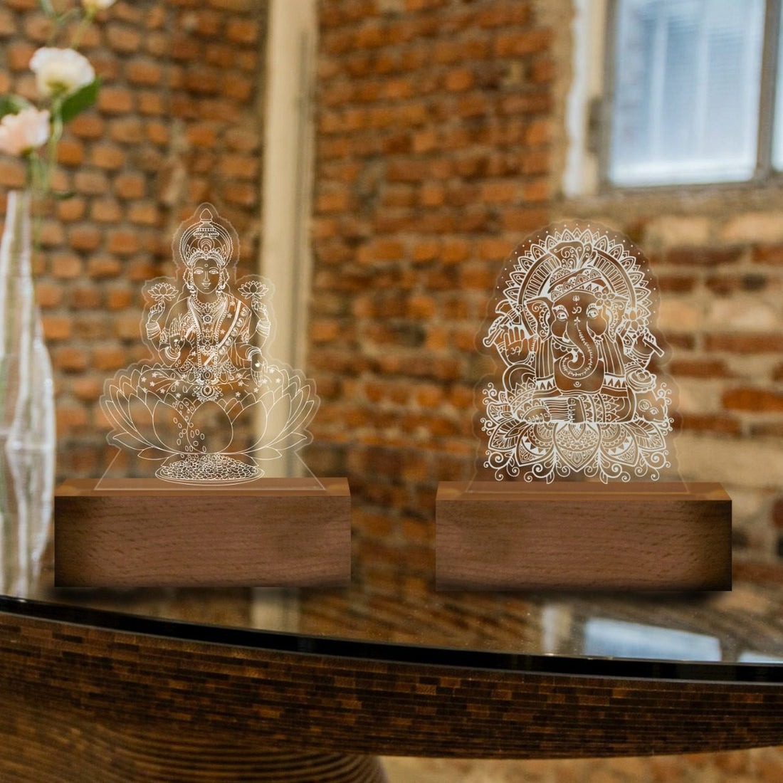 Lakshmi Ganesha Engraved Lamps