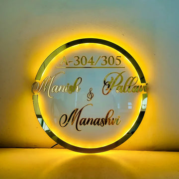 GoldenGlow Nameplate – Personalized Acrylic LED Nameplate with Golden Mirror Letters