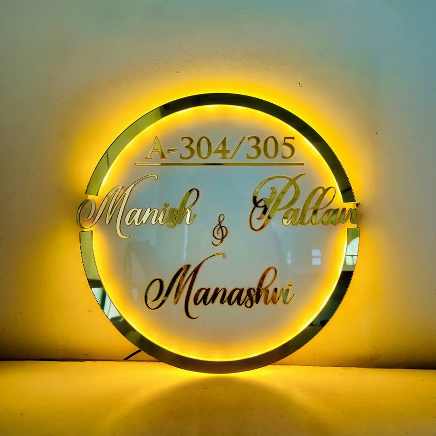 GoldenGlow Nameplate – Personalized Acrylic LED Nameplate with Golden Mirror Letters