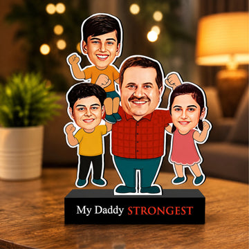 Strongest Daddy – Photo Caricature for Dad (3 - Kids)