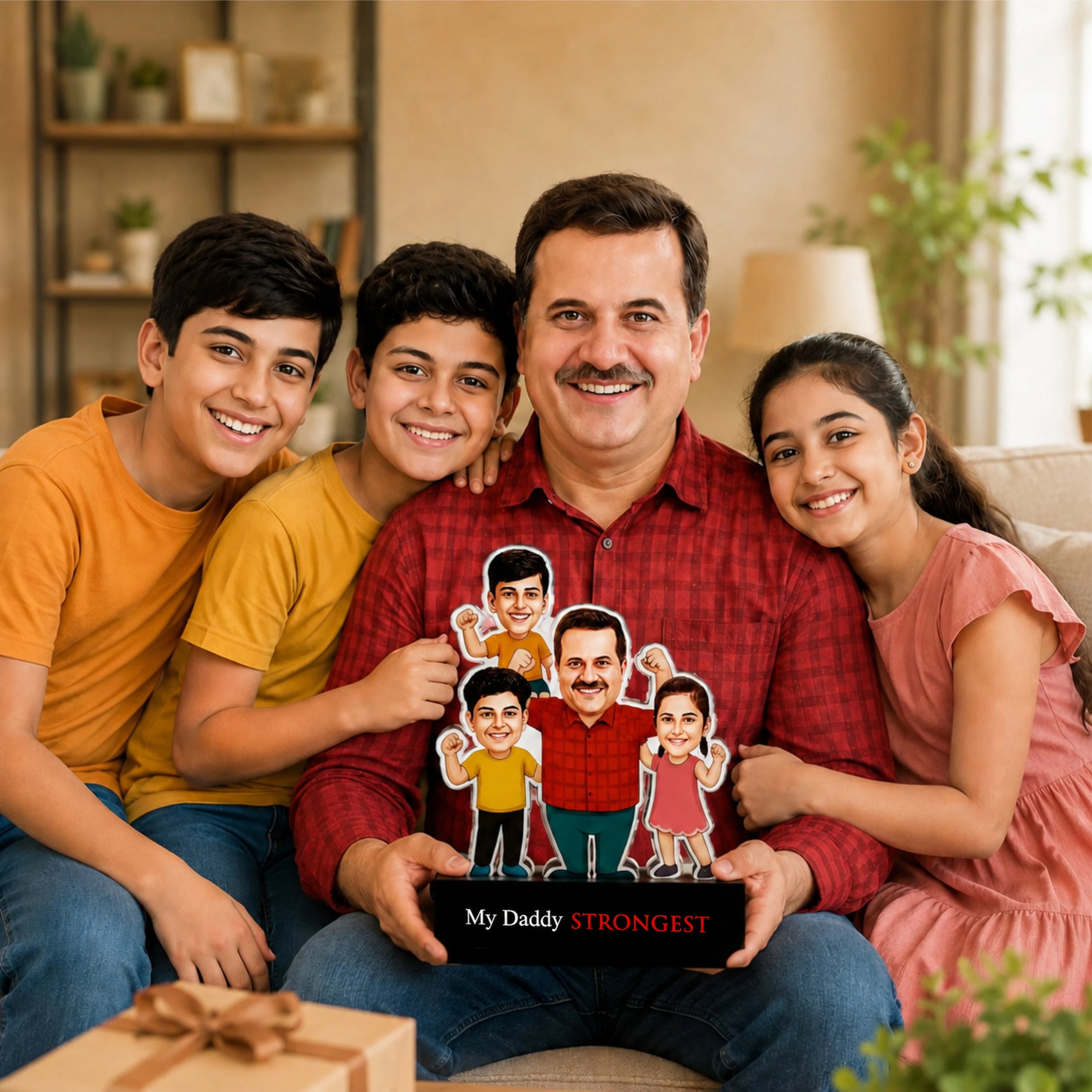 Strongest Daddy – Photo Caricature for Dad (3 - Kids)