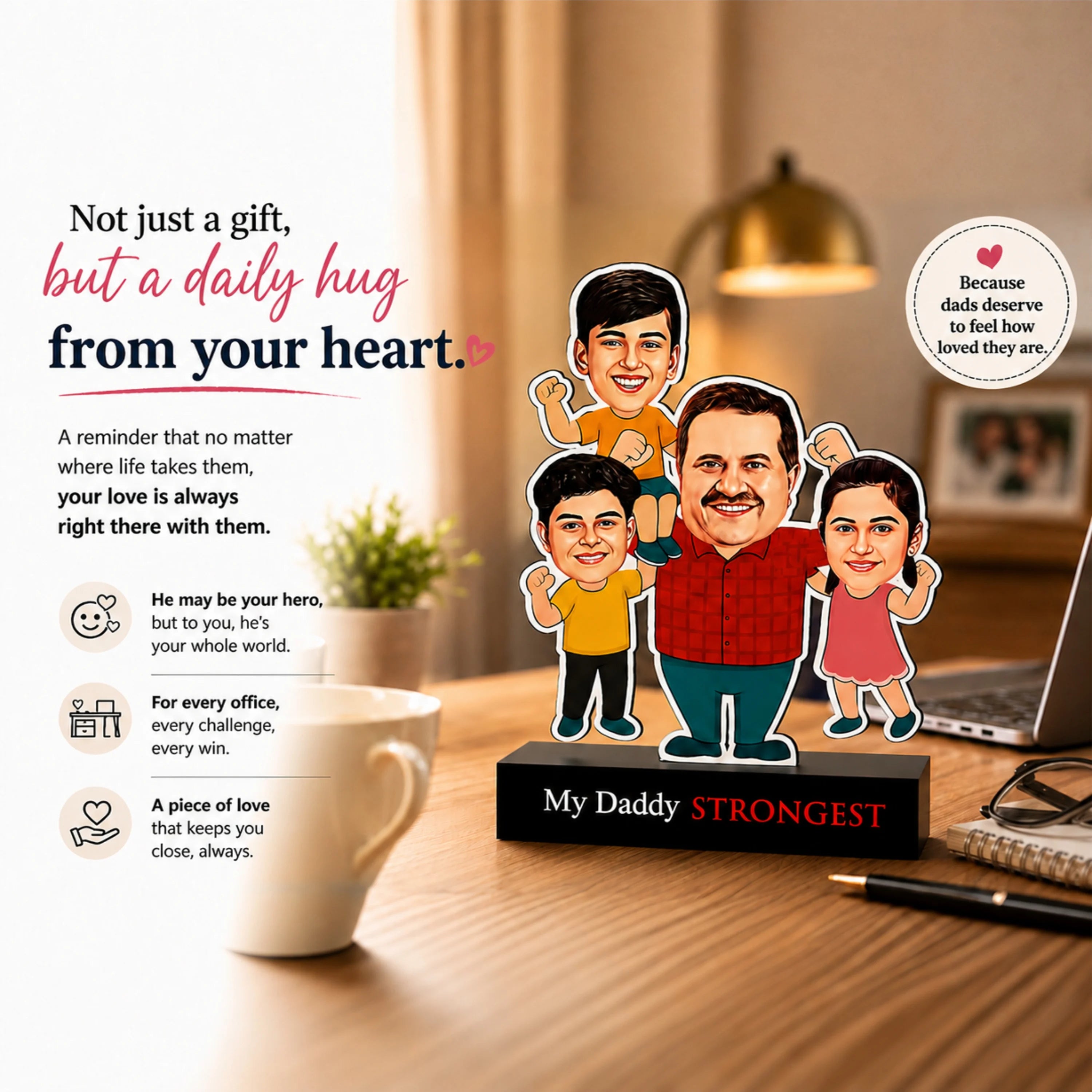 Strongest Daddy – Photo Caricature for Dad (3 - Kids)