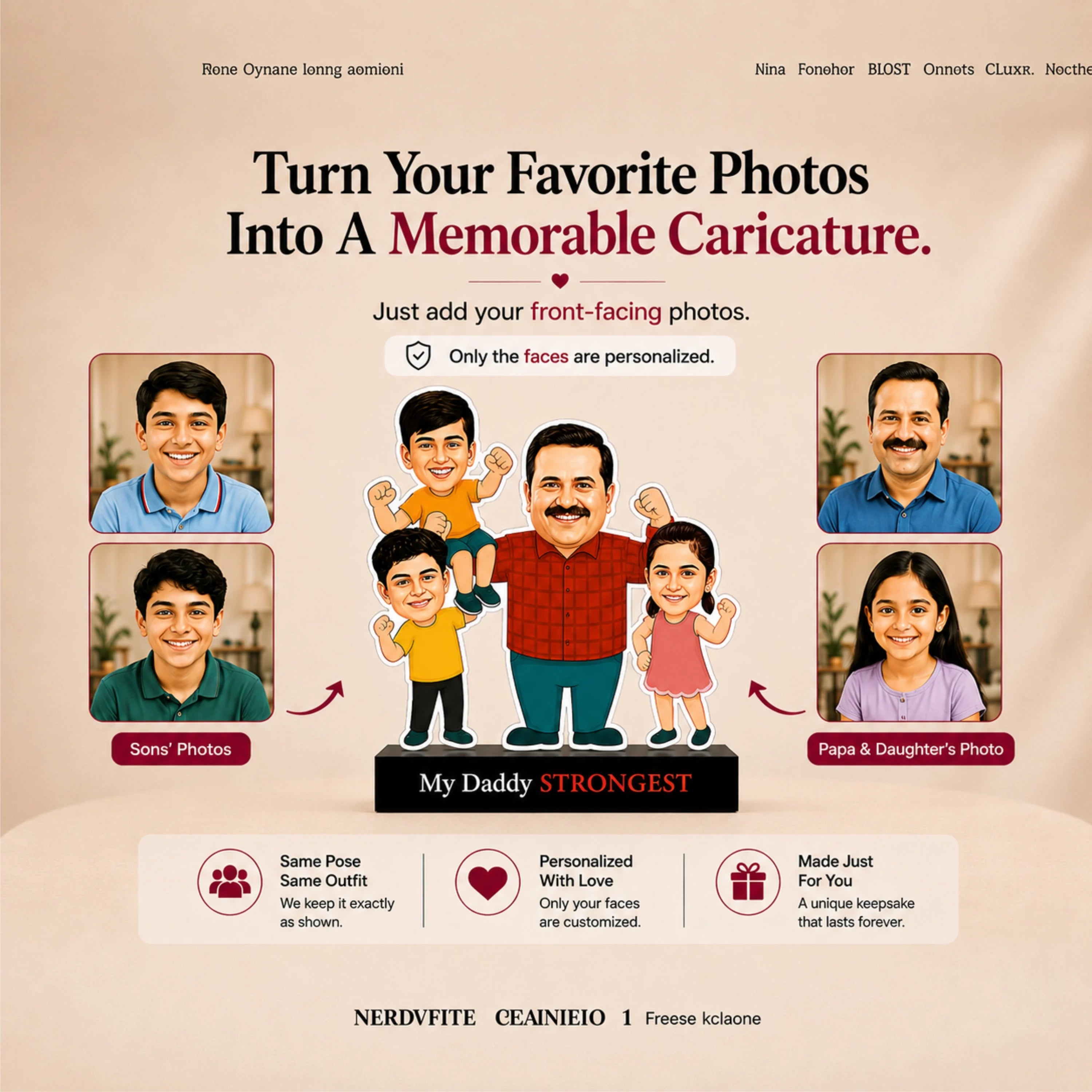 Strongest Daddy – Photo Caricature for Dad (3 - Kids)