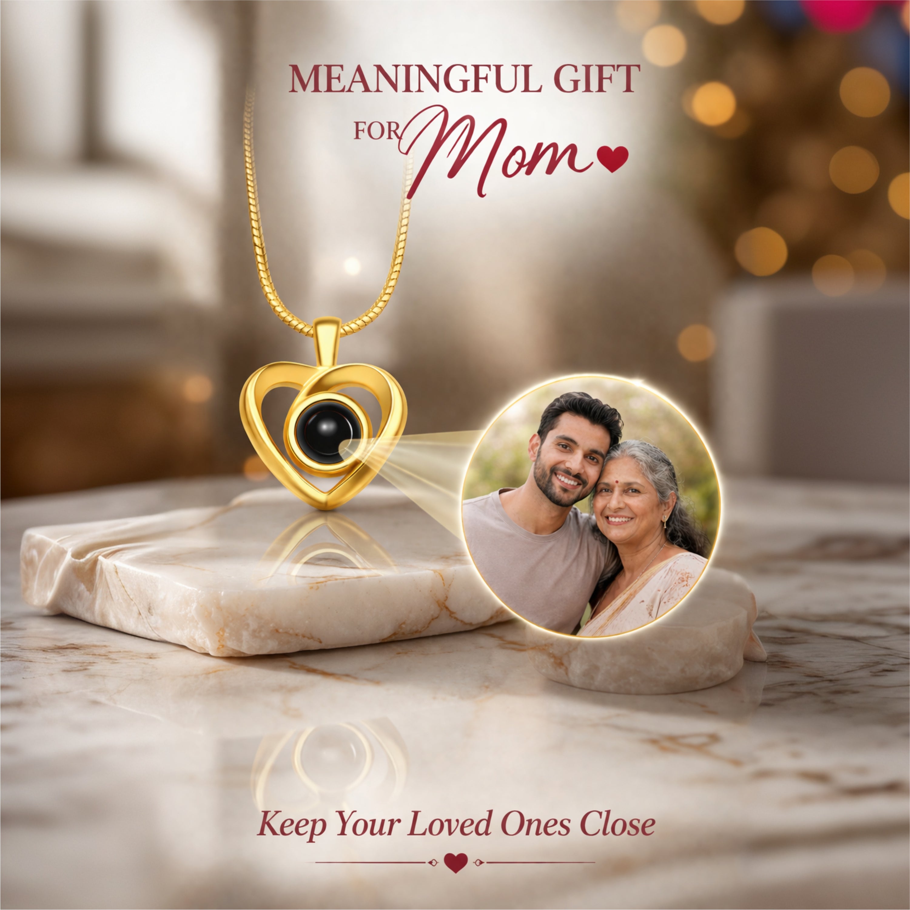 My World, With Me- Personalized Photo Necklace for Mom | Hidden Picture Projection Necklace | Gift for Mom from Kids | Custom Photo Jewellery