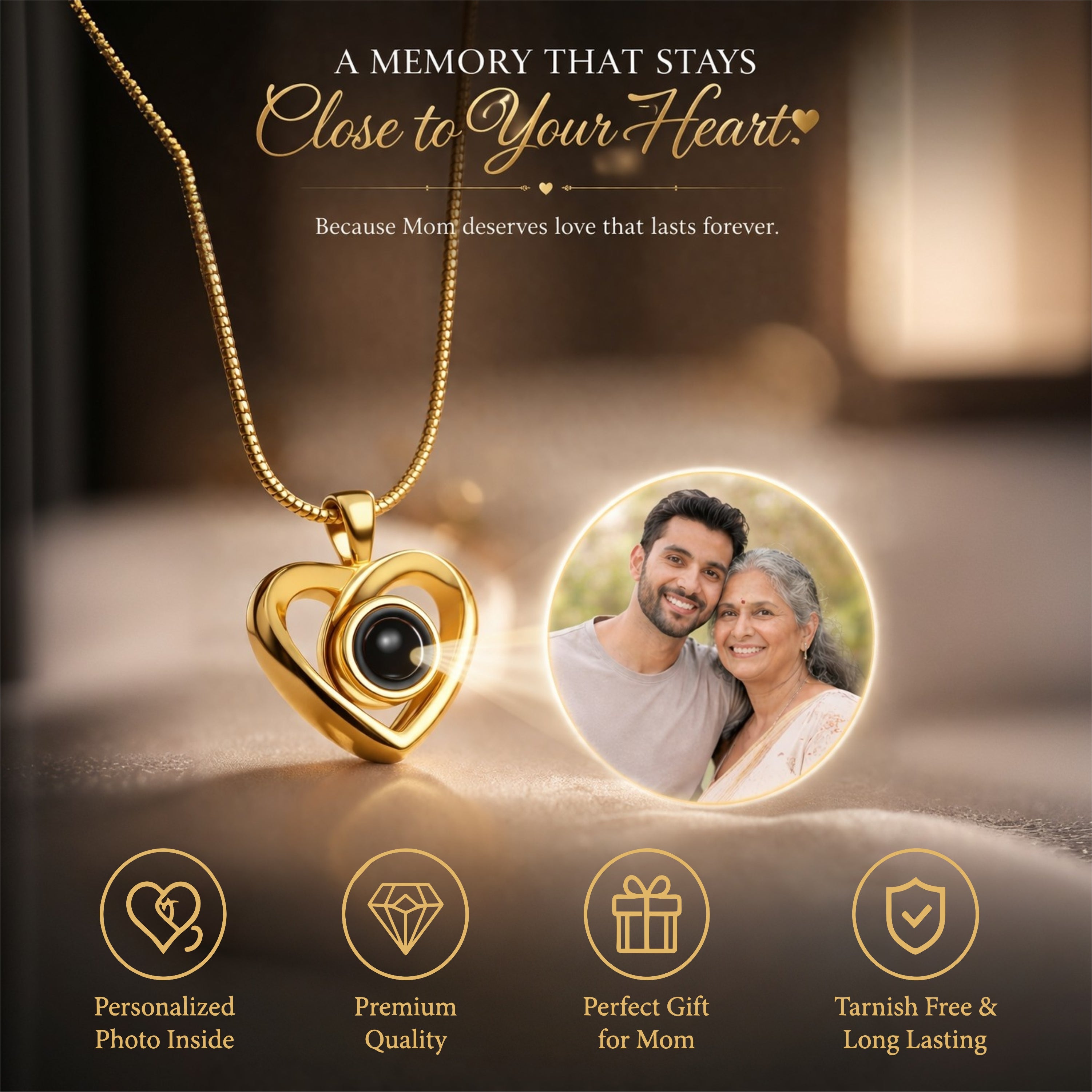 My World, With Me- Personalized Photo Necklace for Mom | Hidden Picture Projection Necklace | Gift for Mom from Kids | Custom Photo Jewellery