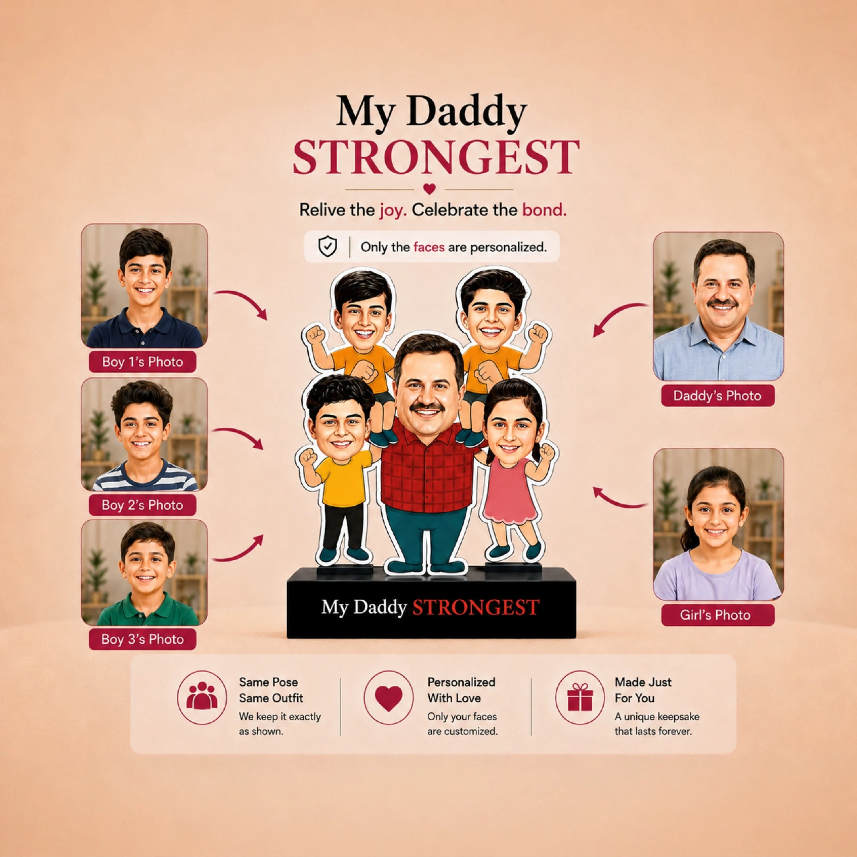Strongest Daddy – Photo Caricature for Dad (4 - Kids)