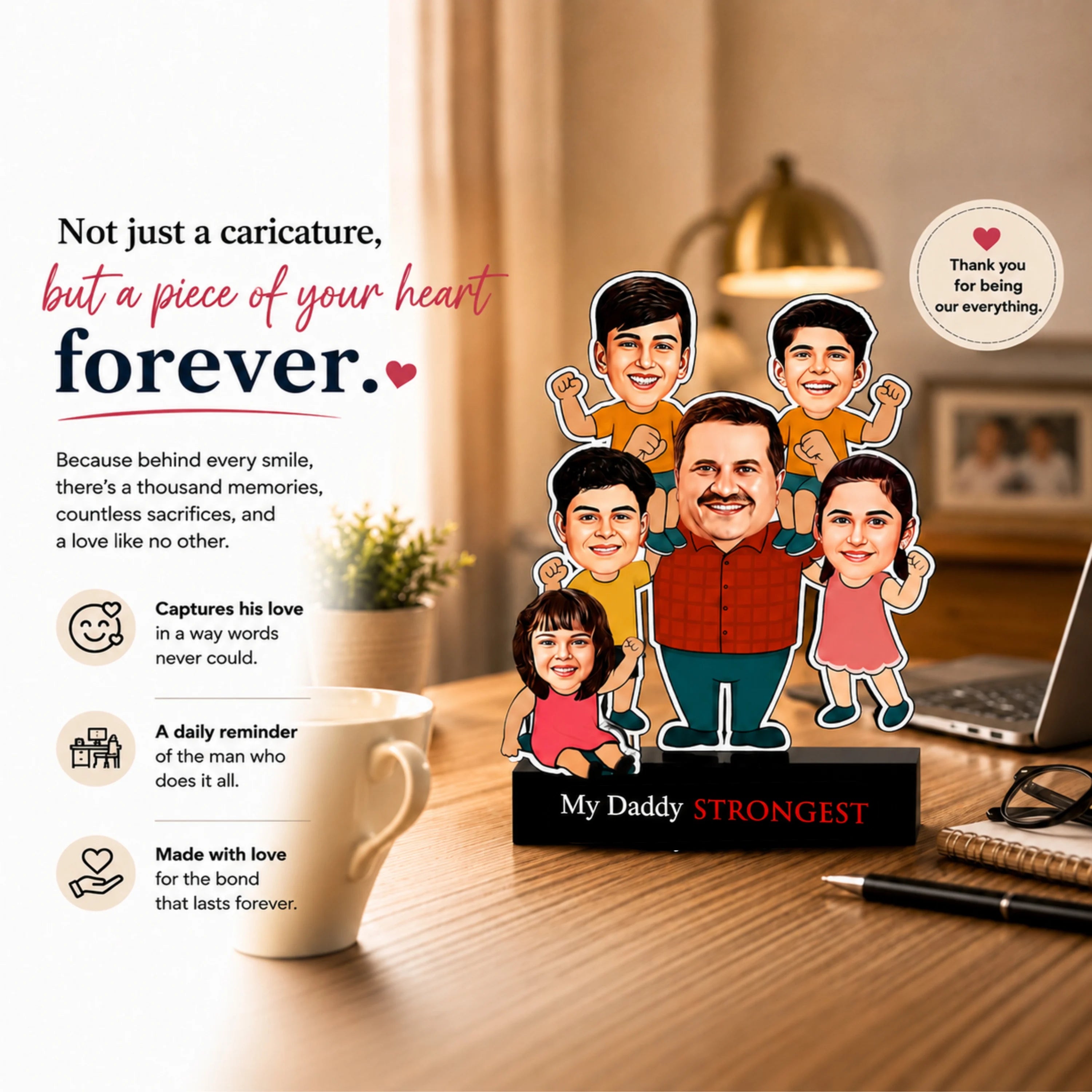 Strongest Daddy – Photo Caricature for Dad (5 - Kids)