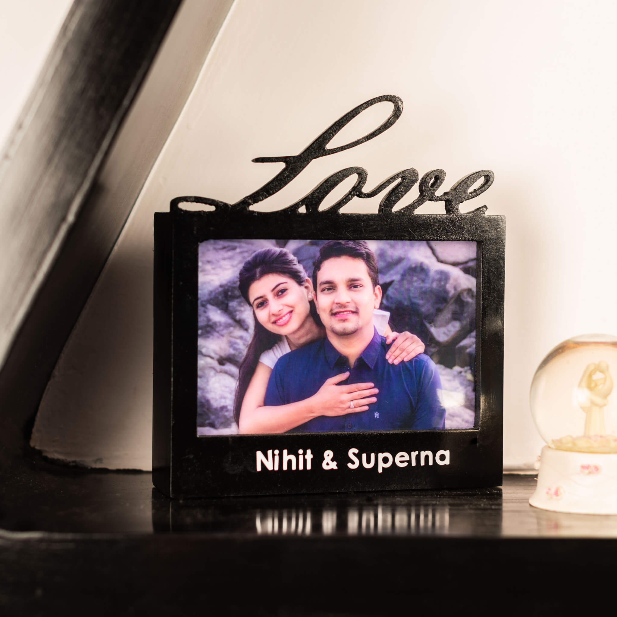 love cutout photo frame in wood