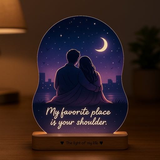 Gift for Husband – “Your Shoulder Is My Favorite Place” Romantic Couple Lamp | UV Printed Acrylic Night Light with Wooden Base | Anniversary, Birthday & Valentine’s Gift for Husband