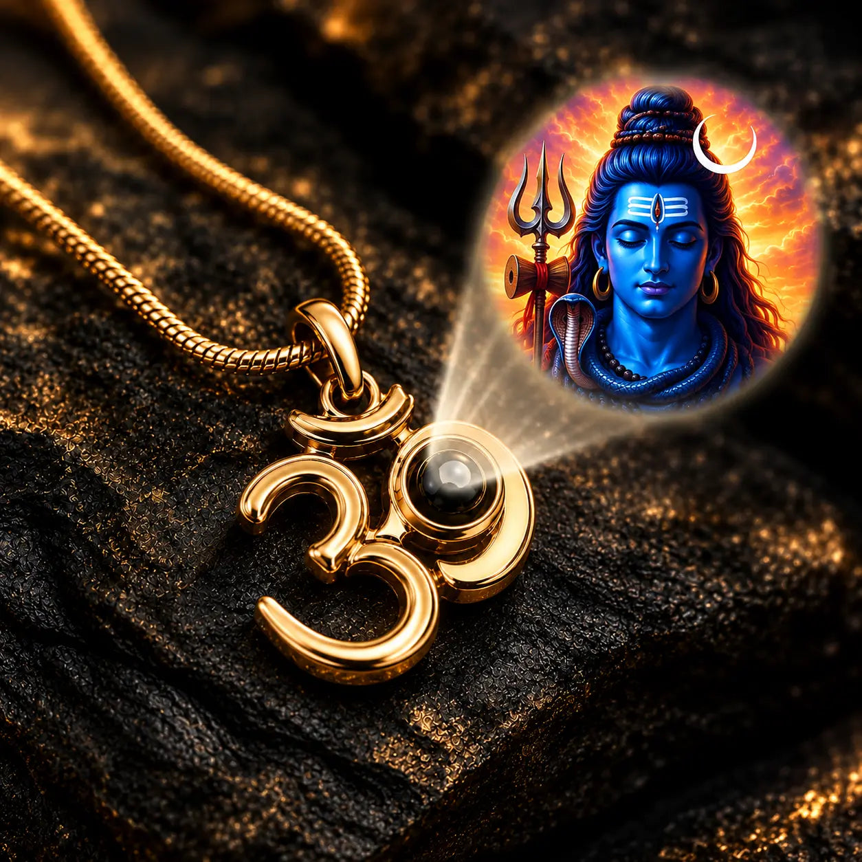 Hidden Mahadev Projection Om Pendant Necklace – Stainless Steel Waterproof Om Necklace for Men & Women | Lord Shiva Pendant with Secret Nano Lens | Spiritual Gift
