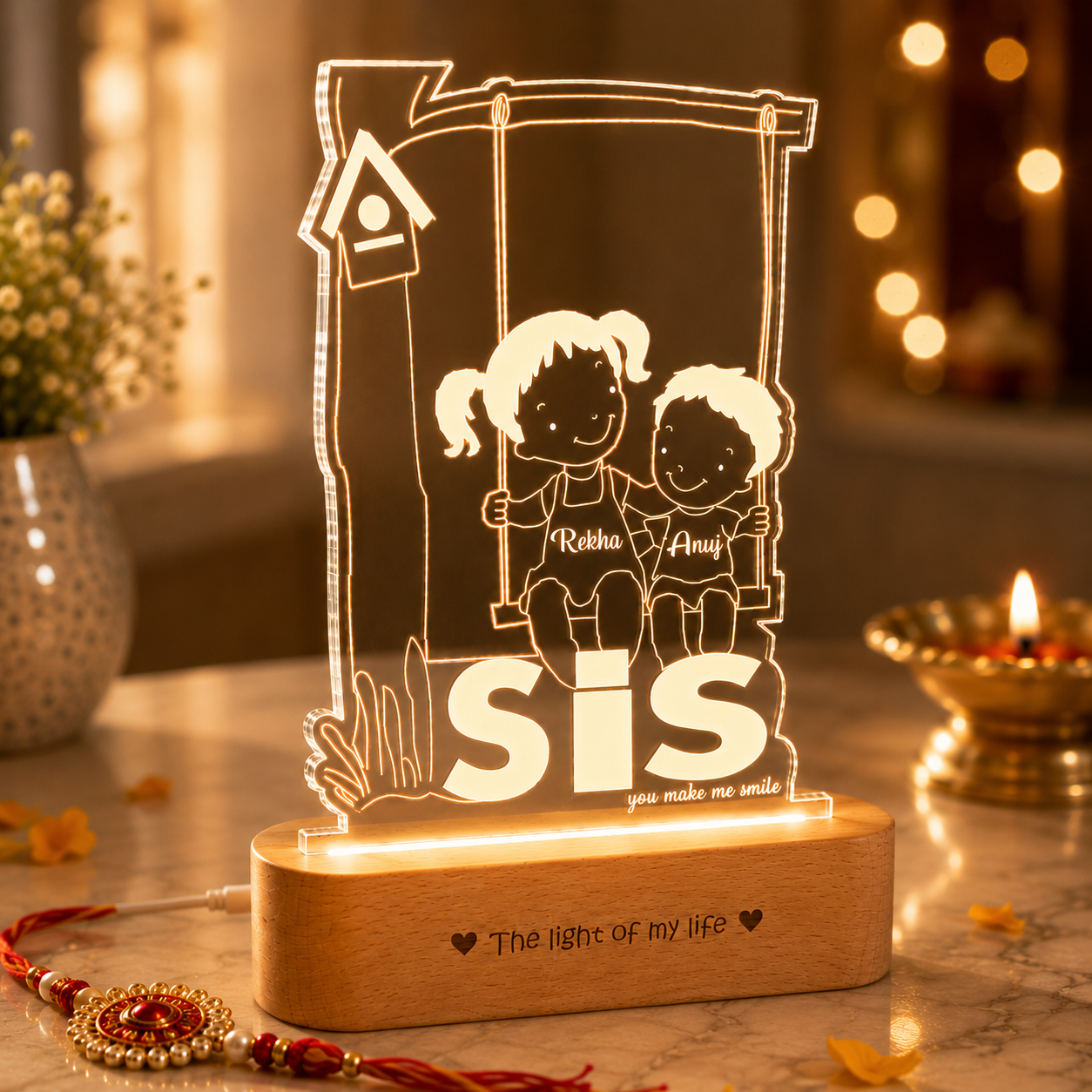 Rakhi gift for sister - Sister Love Lamp