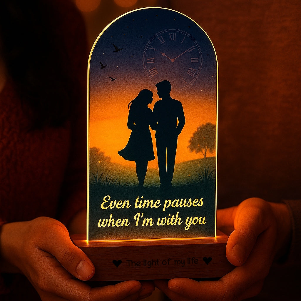 When Time Stops Lamp – Romantic Gift for Girlfriend | “Even Time Pauses When I’m With You” Acrylic Night Light
