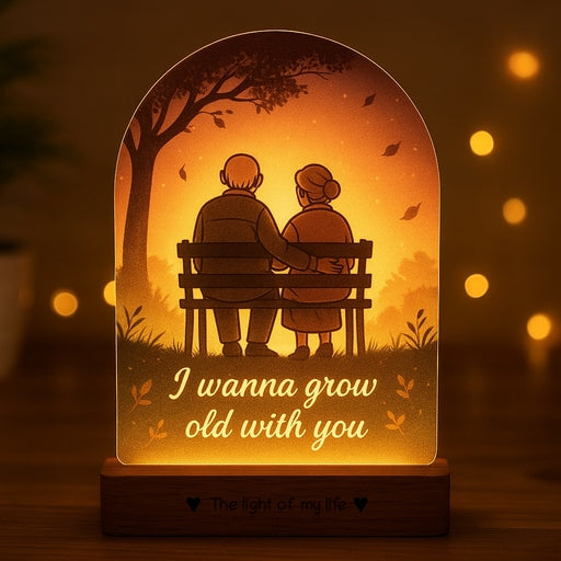 Grow Old With You Lamp – Anniversary Gift for Couple | UV-Printed Acrylic with Wooden Base