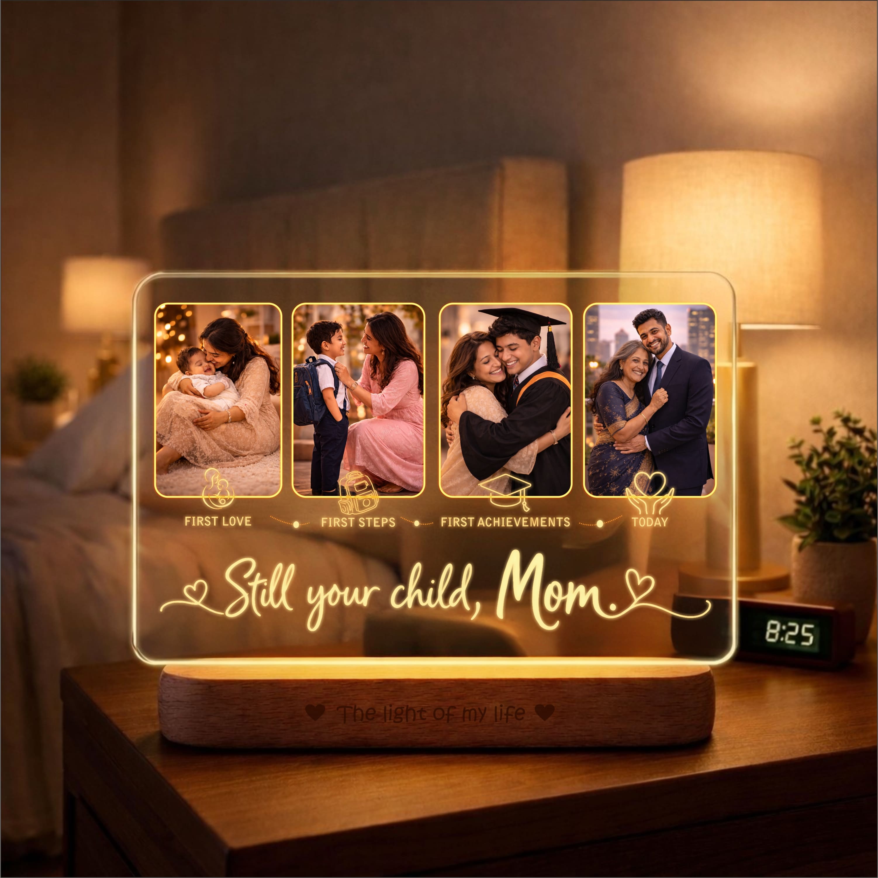 Still Your Child, Mom – Personalized LED Photo Lamp for Mom | Birthday & Mother’s Day Gift (8x6 Inch Acrylic Lamp with Wooden Base)