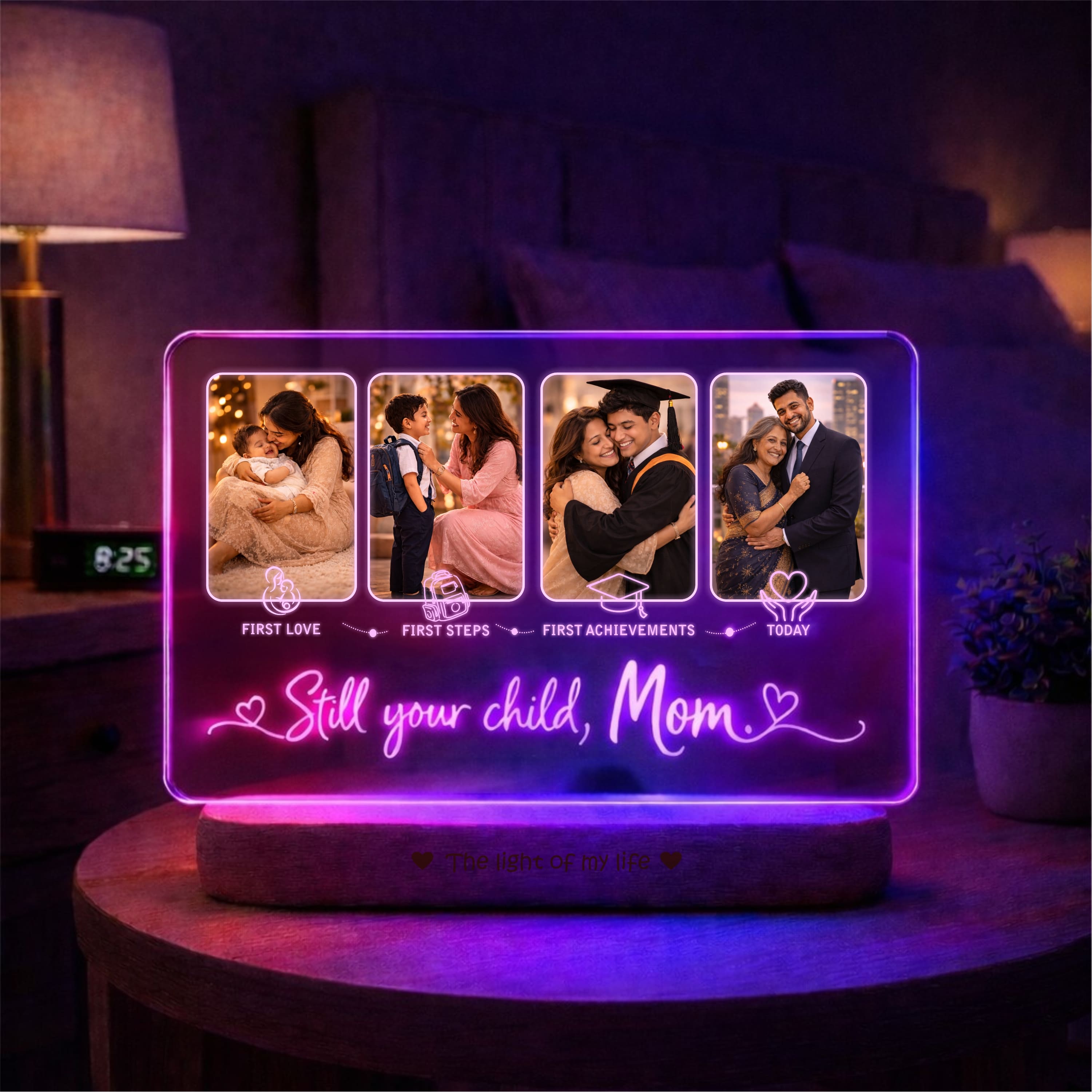 Still Your Child, Mom – Personalized LED Photo Lamp for Mom | Birthday & Mother’s Day Gift (8x6 Inch Acrylic Lamp with Wooden Base)