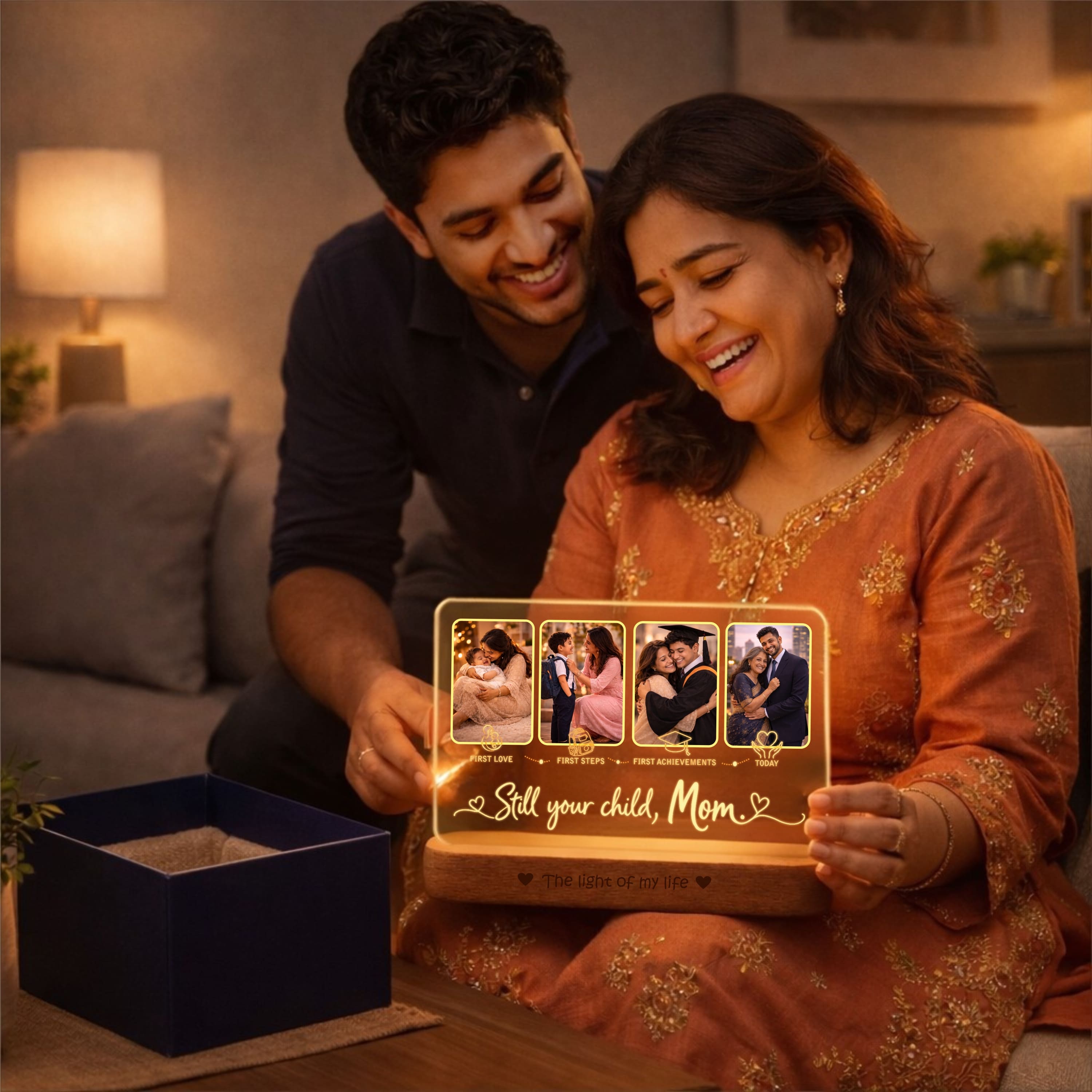 Still Your Child, Mom – Personalized LED Photo Lamp for Mom | Birthday & Mother’s Day Gift (8x6 Inch Acrylic Lamp with Wooden Base)